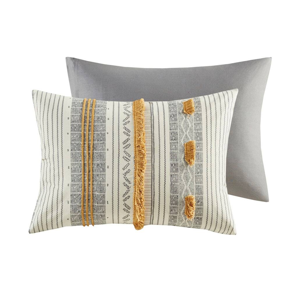 Alt View 4. Gracie Mills - Gracie Mills Belinda Serene Stripe 3-Piece Cotton Duvet Cover Set - Gray/Yellow.