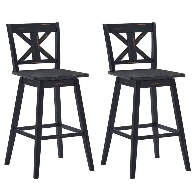 Pefilos - Set of 2 360-Degree 360° Swivel Bar Stools for Home Restaurant- Bar Height Stools, Counter Height Bar Stools - Black