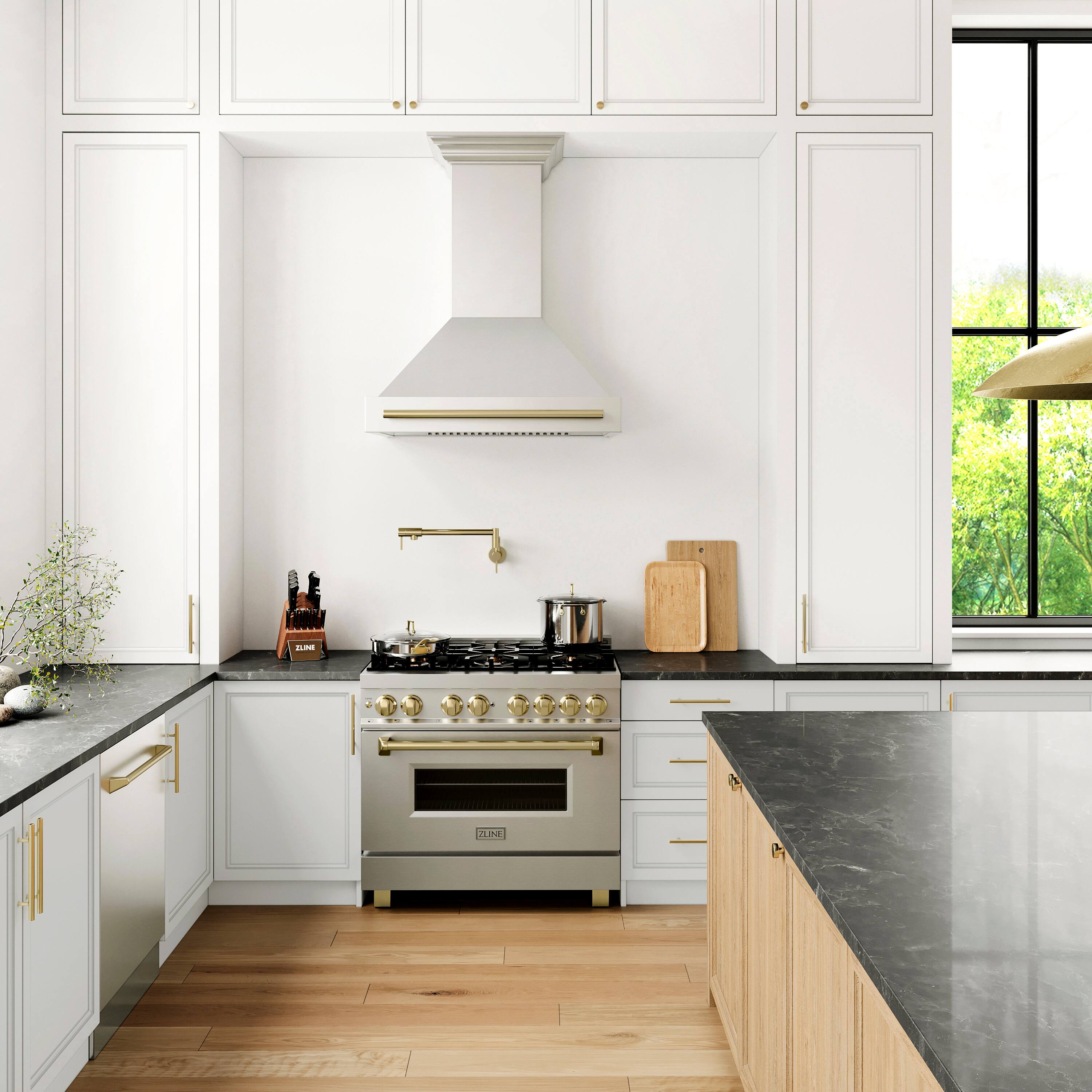 Alt View 4. ZLINE - ZLINE Autograph Edition 36 in. Stainless Steel Range Hood with Stainless Steel Shell and Champagne Bronze Handle - Stainless Steel.