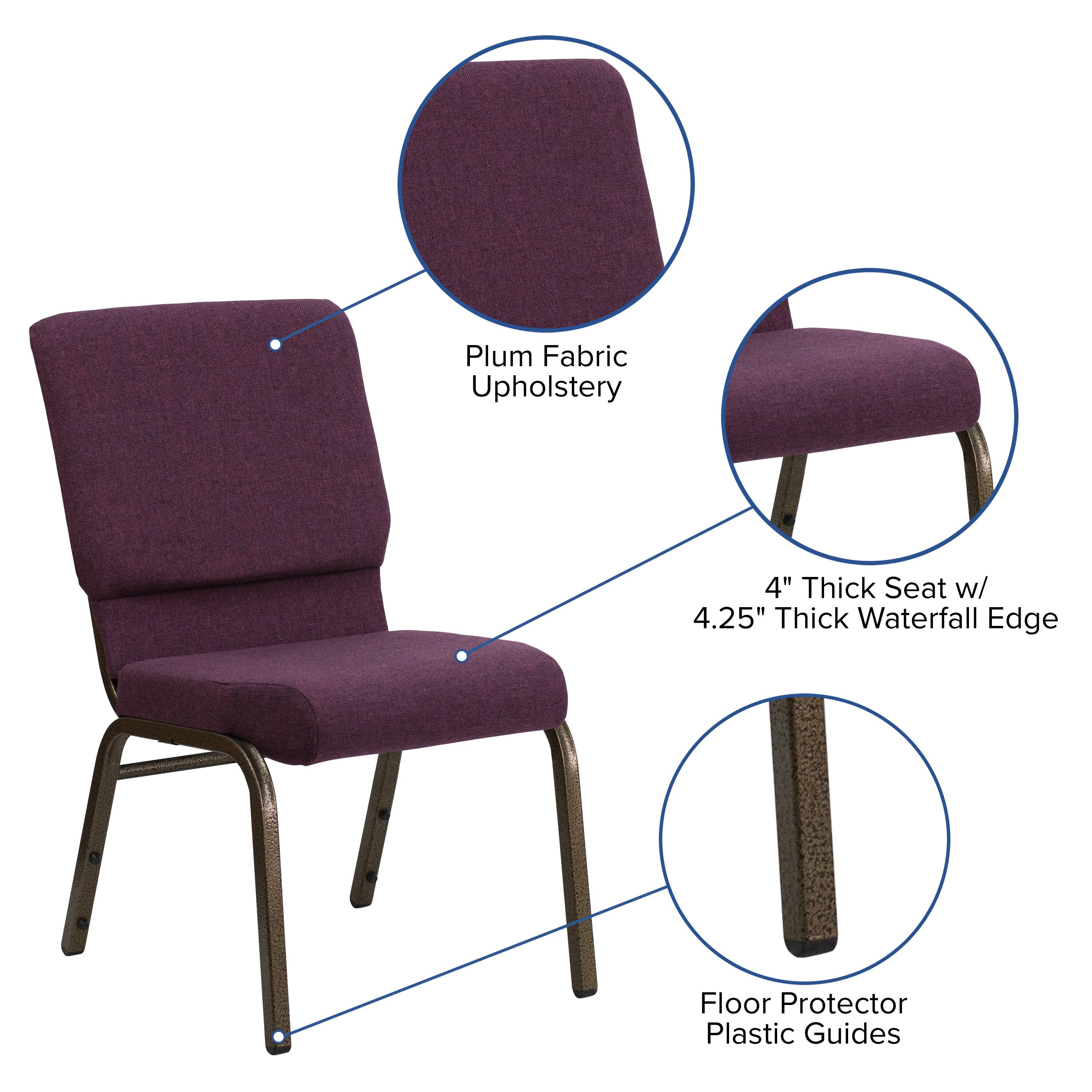 Plum Fabric Upholstery  
4" Thick Seat w/ 4.25" Thick Waterfall Edge  
Floor Protector Plastic Guides