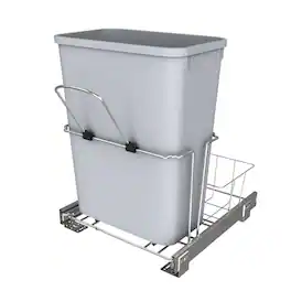 Rev-A-Shelf - 32 qt. Universal Waste Container with Rear Basket, RUKD-1432RB-1 - Gray