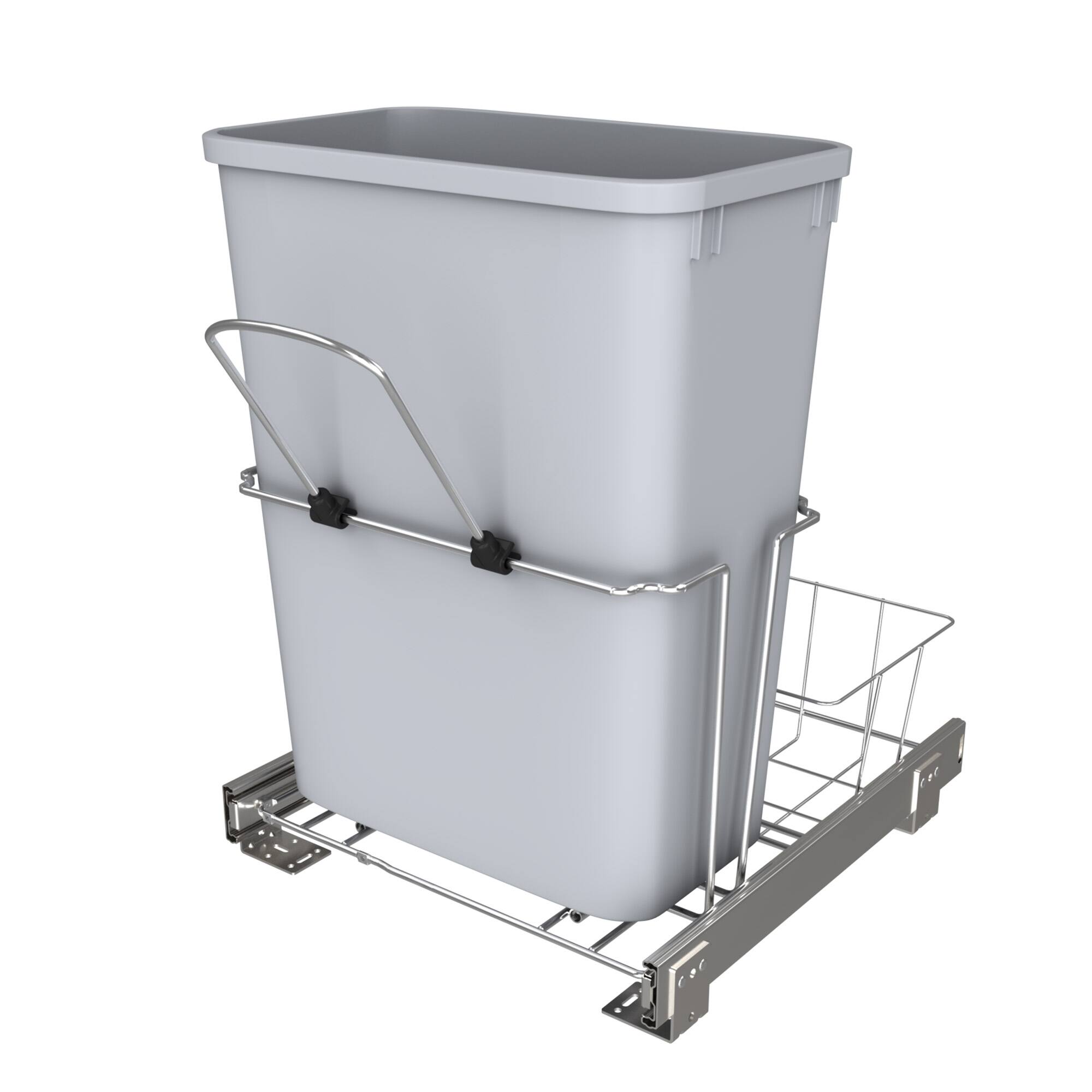 Front. Rev-A-Shelf - Rev-A-Shelf 32 qt. Universal Waste Container with Rear Basket, RUKD-1432RB-1 - Gray.