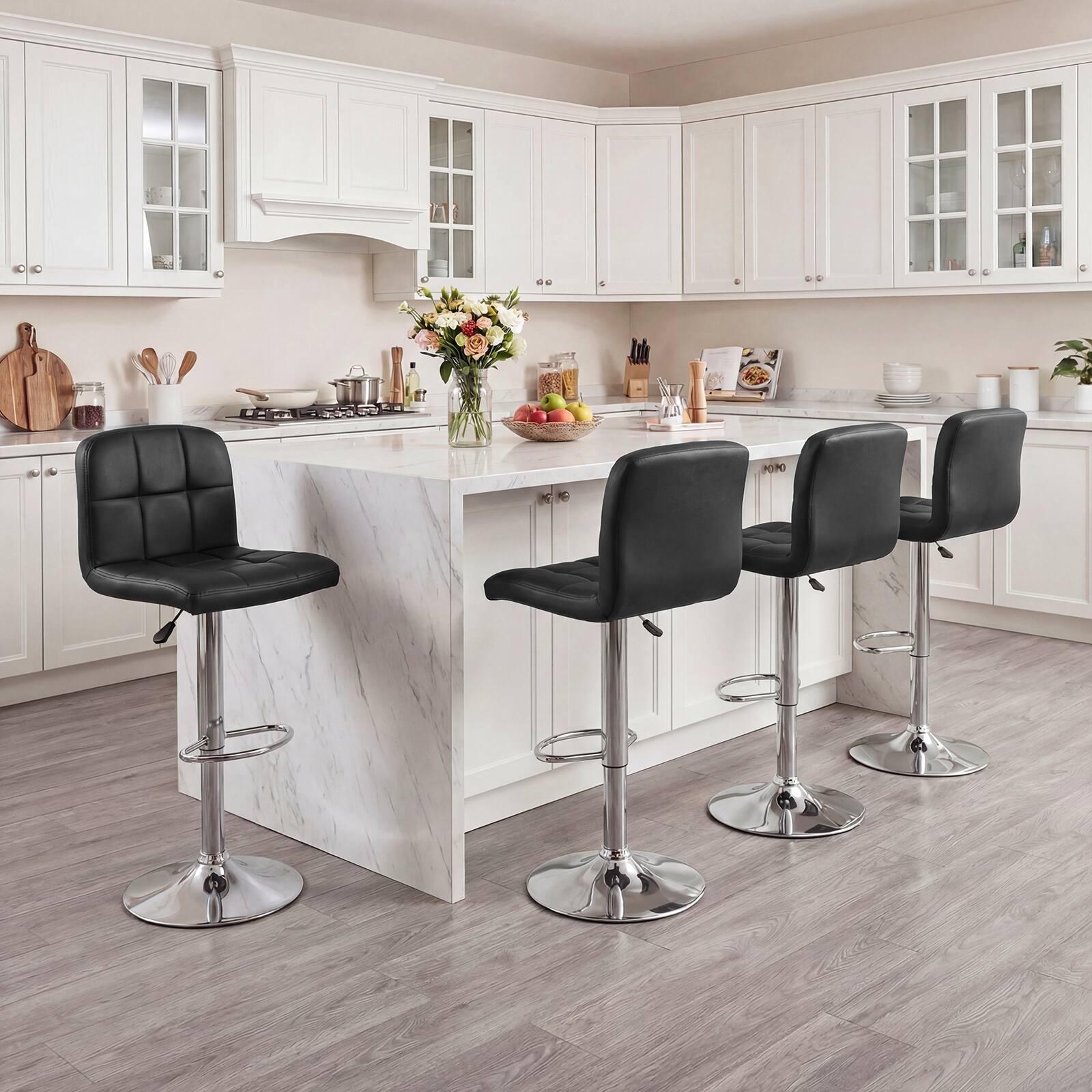 Gymax Swivel Bar Stools Set of 4 w/ Backrests Footrests & Metal Base ...