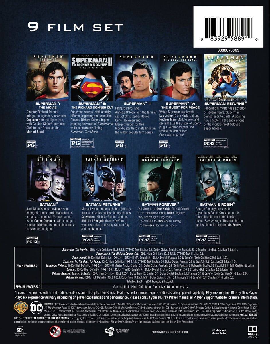 Back. Batman & Superman 9-Film Set (Box Set) [Blu-ray].