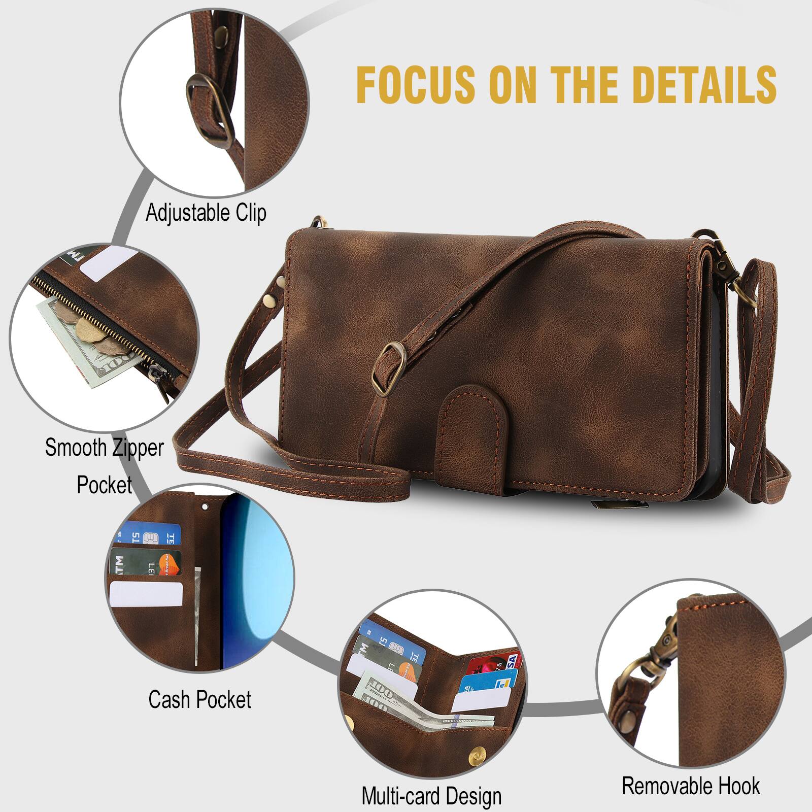 FOCUS ON THE DETAILS

- Adjustable Clip
- Smooth Zipper Pocket
- Cash Pocket
- Multi-card Design
- Removable Hook
