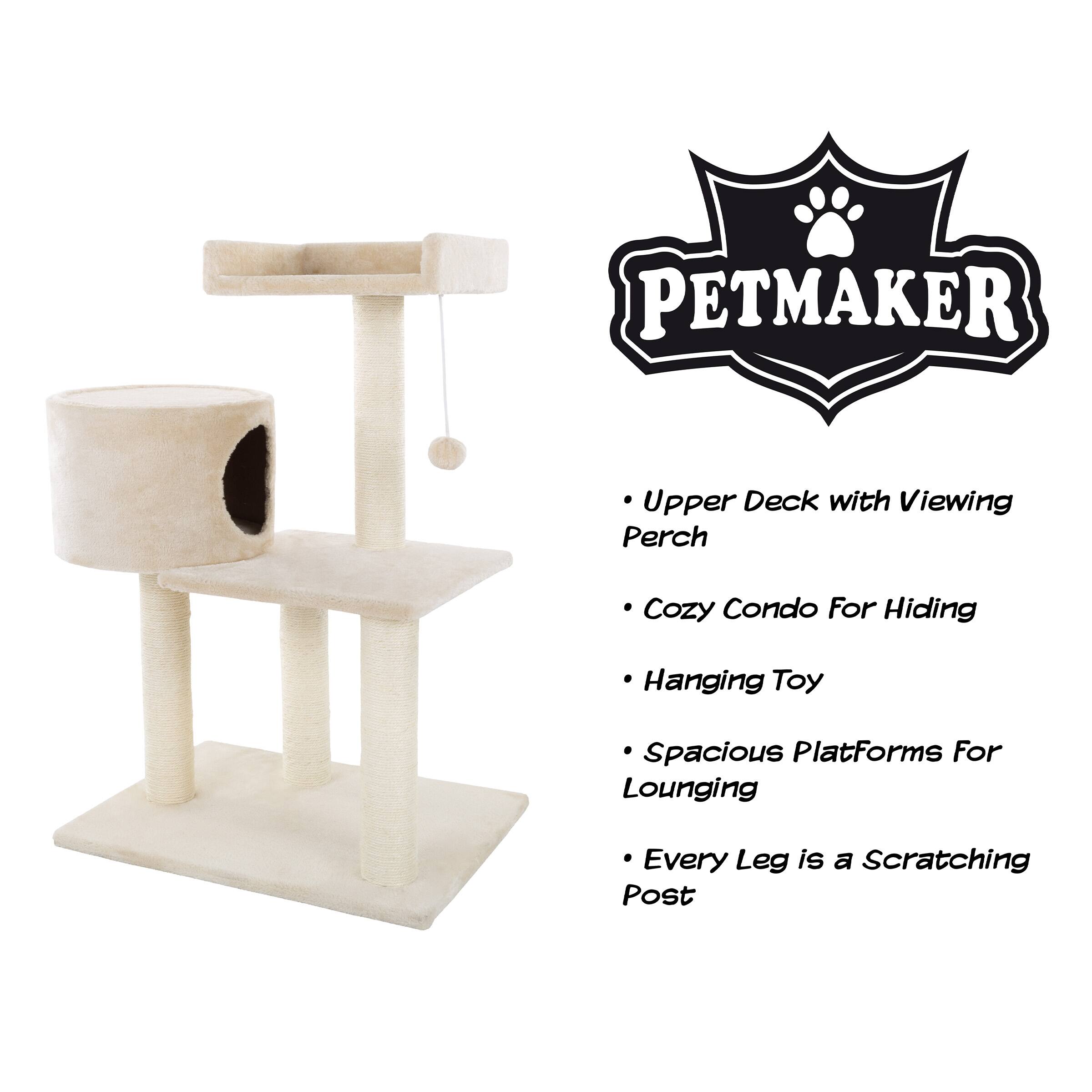 PETMAKER  
Upper Deck with Viewing Perch  
Cozy Condo For Hiding  
Hanging Toy  
Spacious Platforms For Lounging  
Every Leg is a Scratching Post