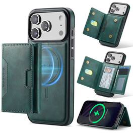 Dteck - 2-in-1 Magnetic Wallet Case for Apple iPhone 17 Pro Max,Removable RFID PU Leather Card Holder,Shockproof Mag Safe Cover - Green