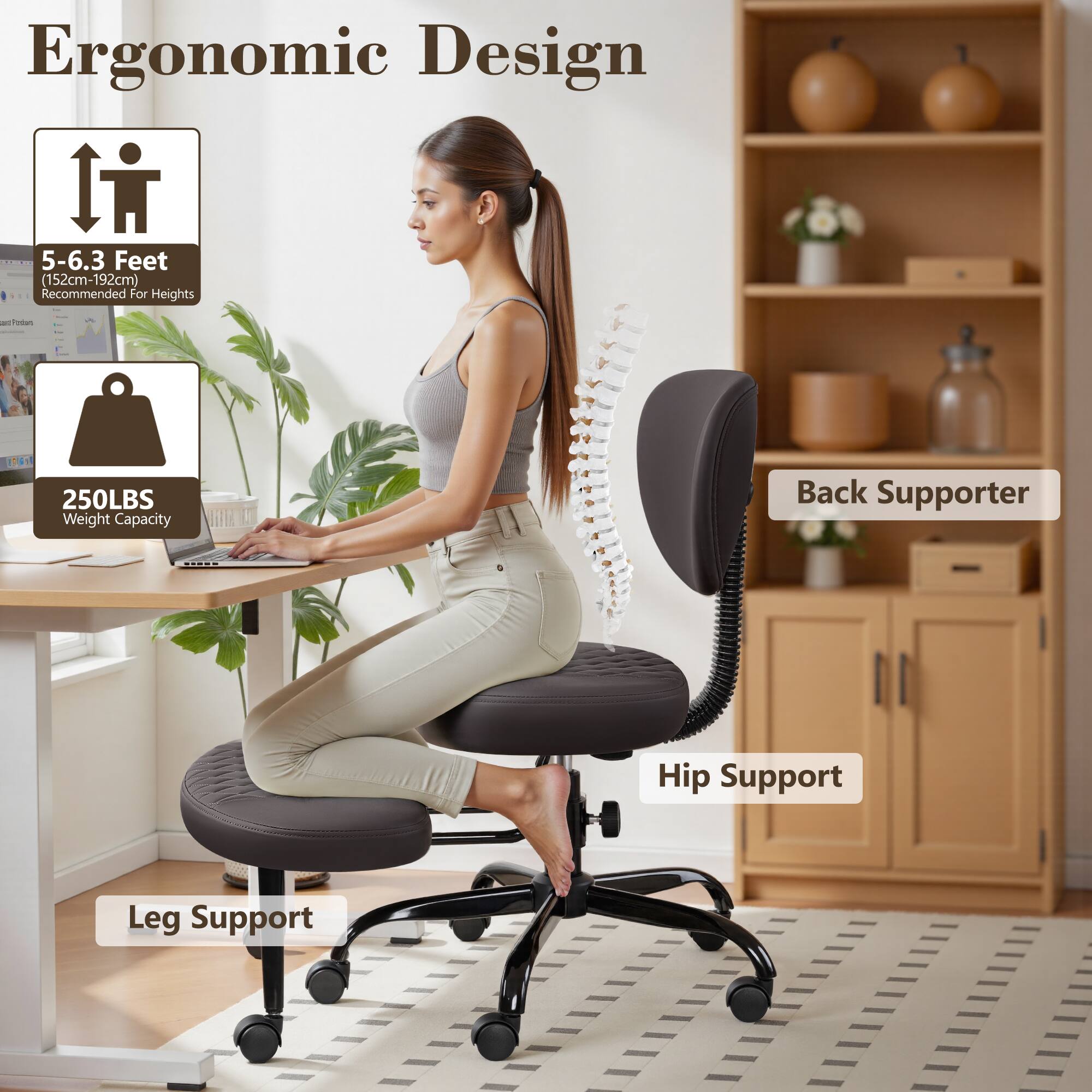 Ergonomic Design 5-6.3 Feet (152cm-192cm) Recommended For Heights - 250LBS Weight Capacity - Back Supporter - Hip Support - Leg Support