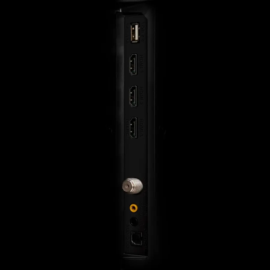 The image shows a black computer tower with several ports on the back. There are two USB ports, one HDMI port, and one audio out port. Additionally, there are three HDMI ports, one of which is an ARC port, and one optical port. The computer tower is likely designed for a variety of connectivity options, making it suitable for different devices and applications.