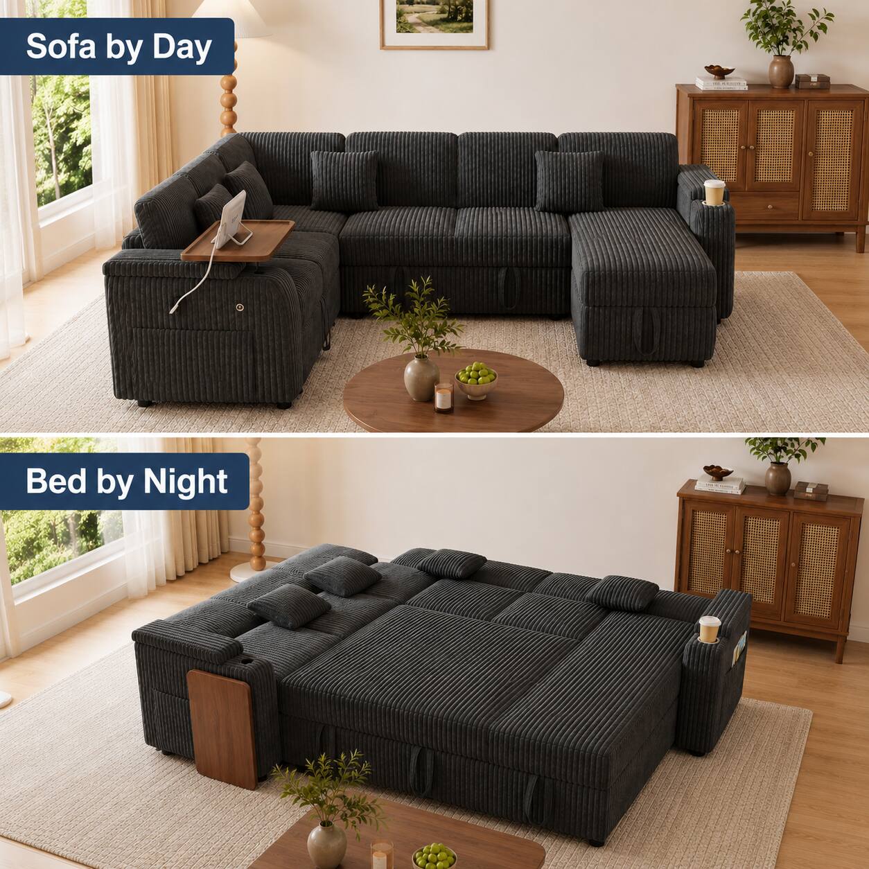 Sofa by Day  
Bed by Night