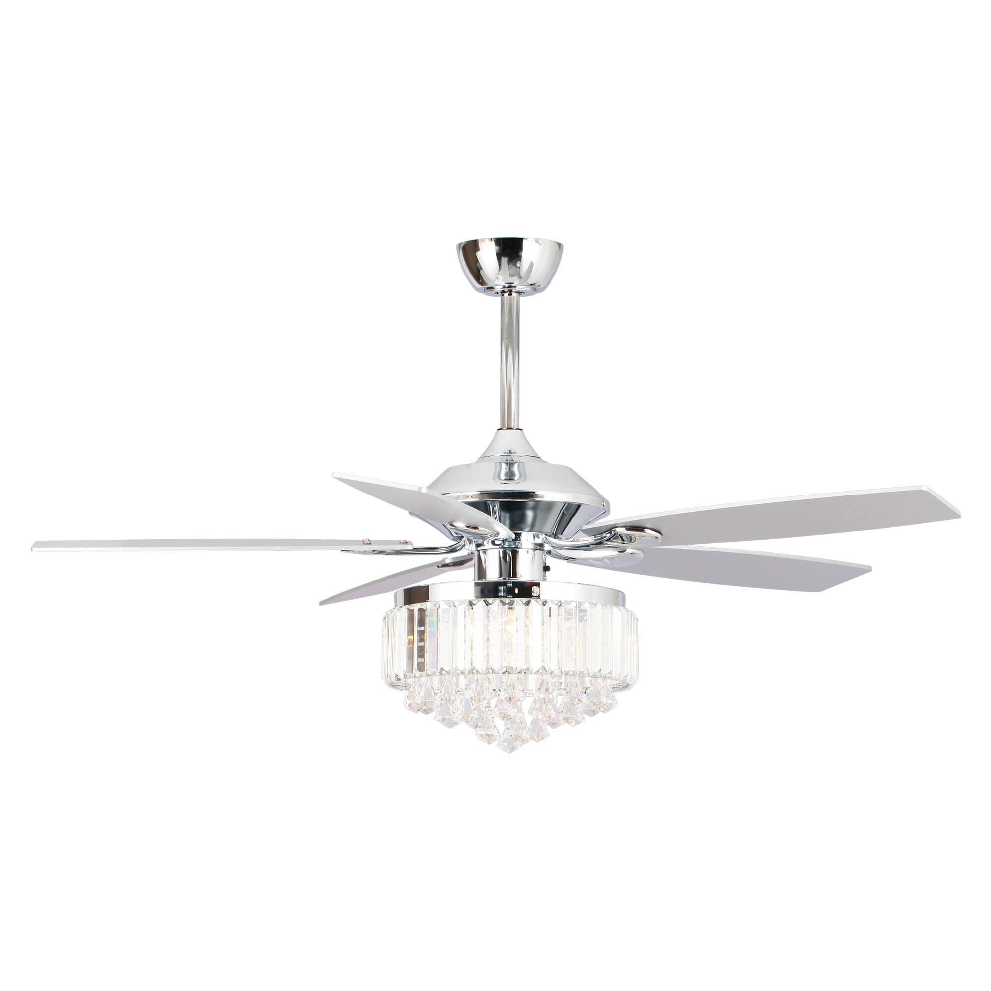 Alt View 3. Parrot Uncle - 52" Modern Chrome Crystal Indoor Ceiling Fan Chandelier with Remote - Black.
