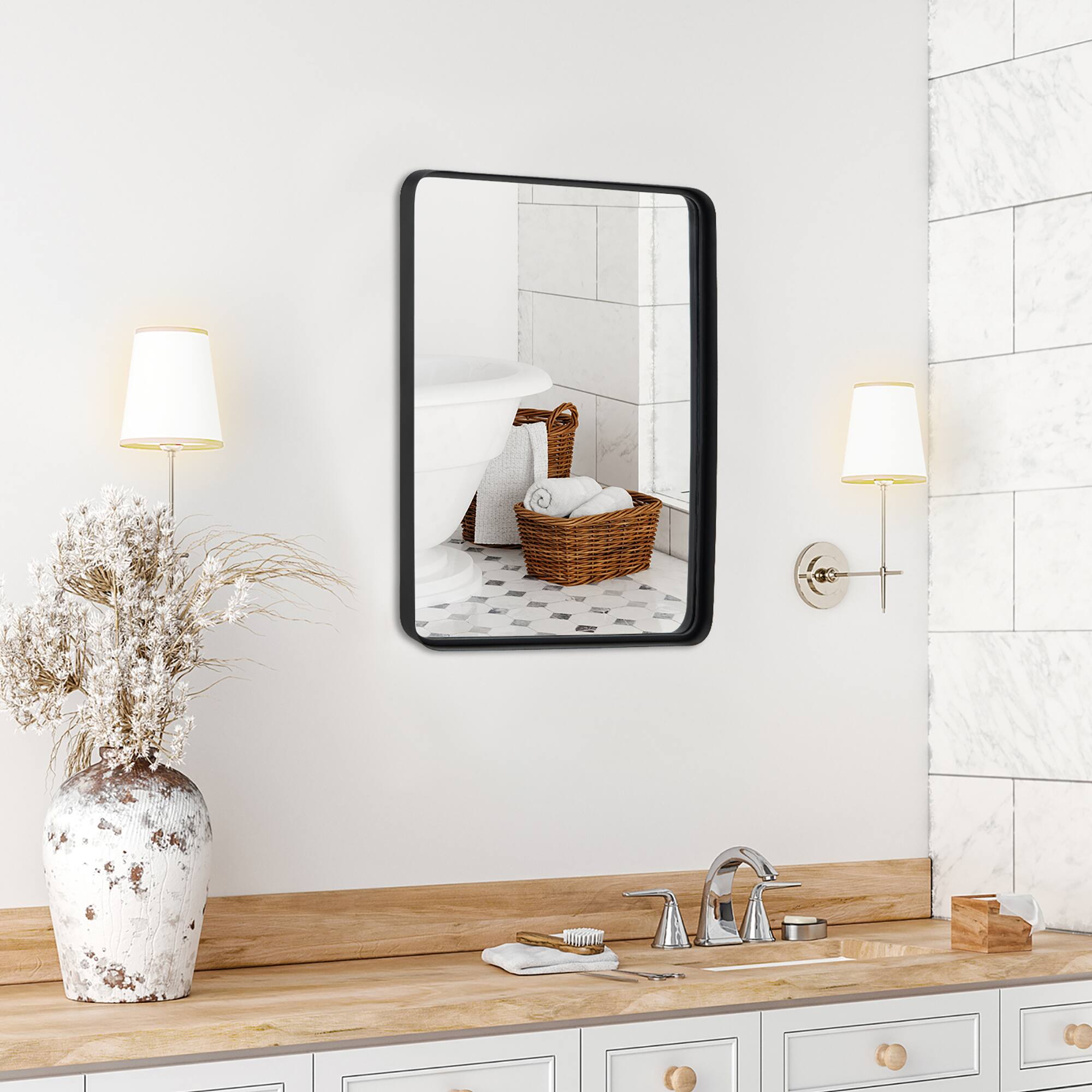 Alt View 2. Costway - Costway 30"X22"Wall Mount Bathroom Mirror Rectangular Vanity Mirror Vertical Horizontal - Black.