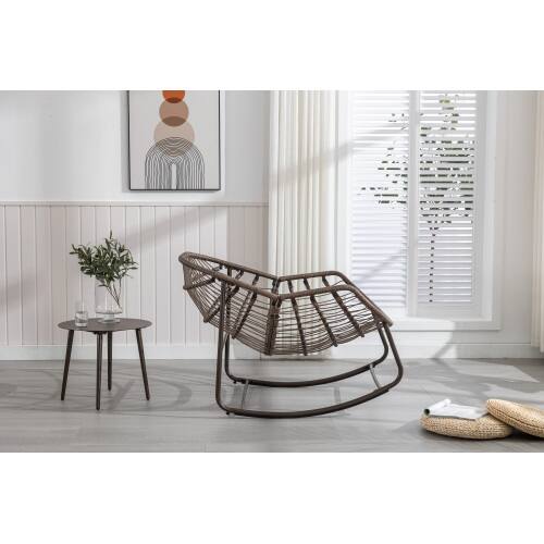 Alt View 4. GOODSILO - Outdoor Rattan Rocking Chair Padded Cushion Rocker Recliner for Porch, Living Room, Patio, Garden - Pink.