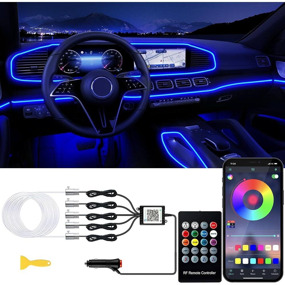 PARKER SLATER - Interior Car LED Strip Lights, 5 in 1 Ambient Lighting Kit with APP & Remote, 236in Fiber Optic, Music Sync - RGB