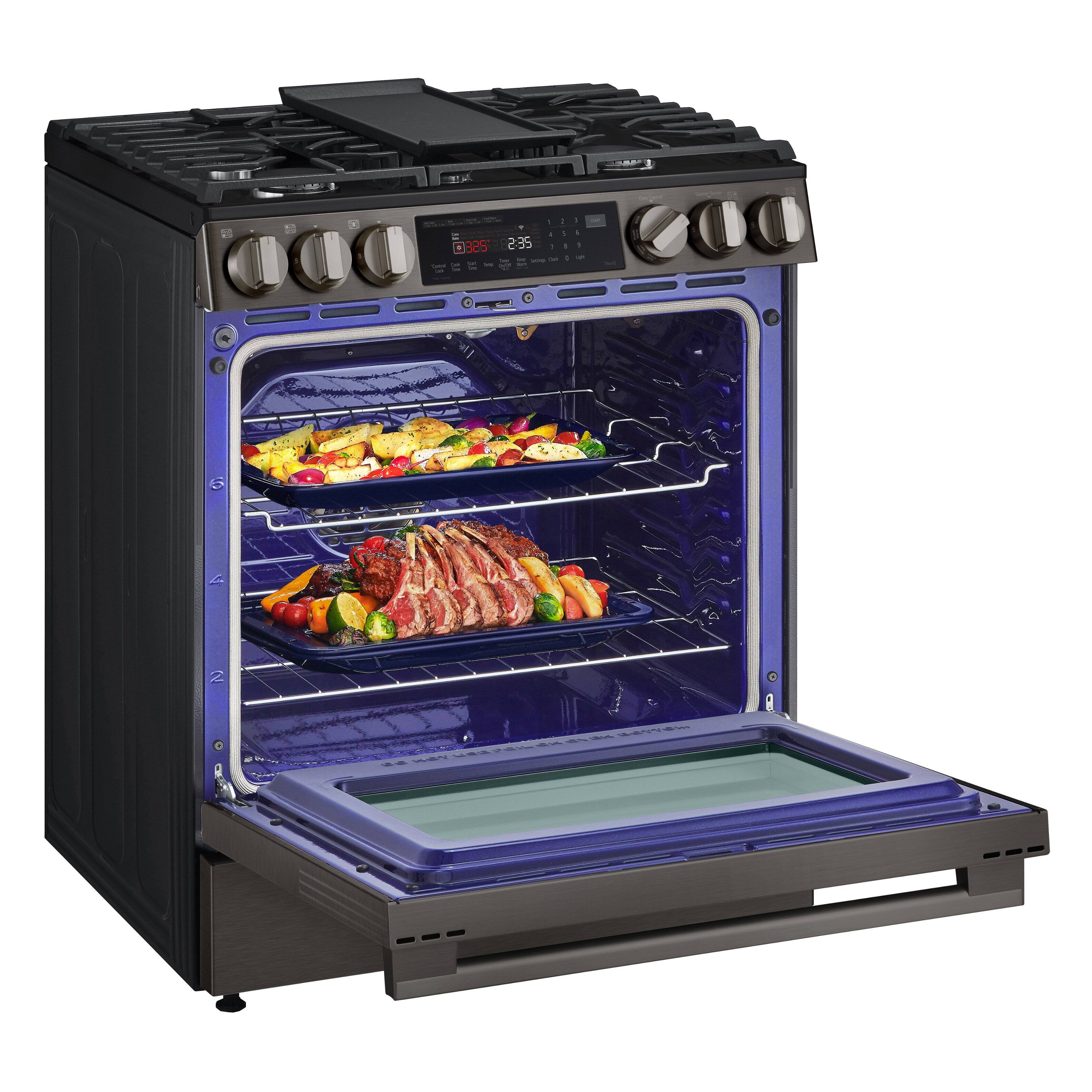 Alt View 13. LG - 6.3 Cu. Ft. Slide-In Gas True Convection Smart Range with EasyClean, Air Fry and UltraHeat 20K BTU Power Burner - Black Stainless Steel.