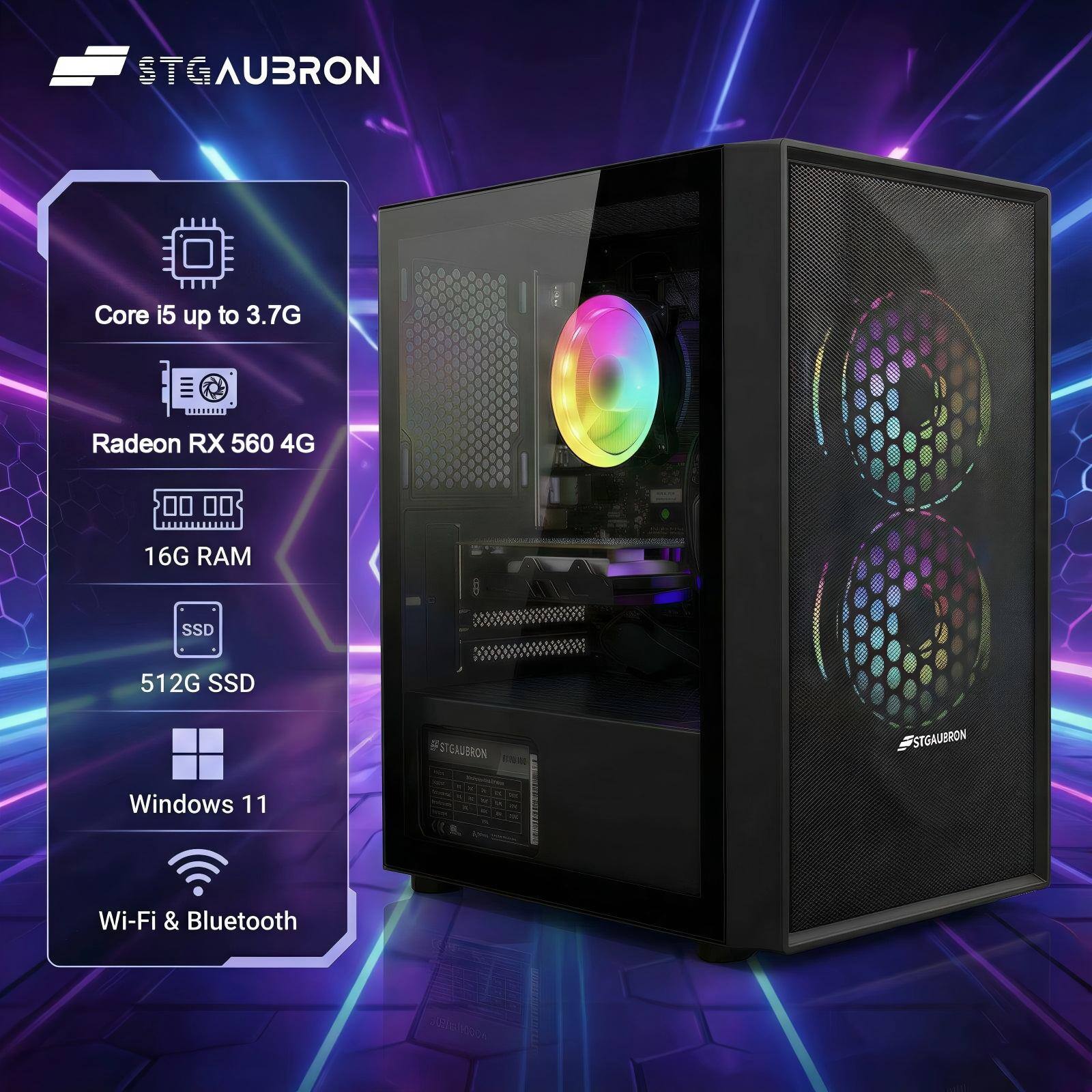 STGAUBRON Core i5 up to 3.7G Radeon RX 560 4G 16G RAM SSD 512G SSD Windows 11 Wi-Fi & Bluetooth