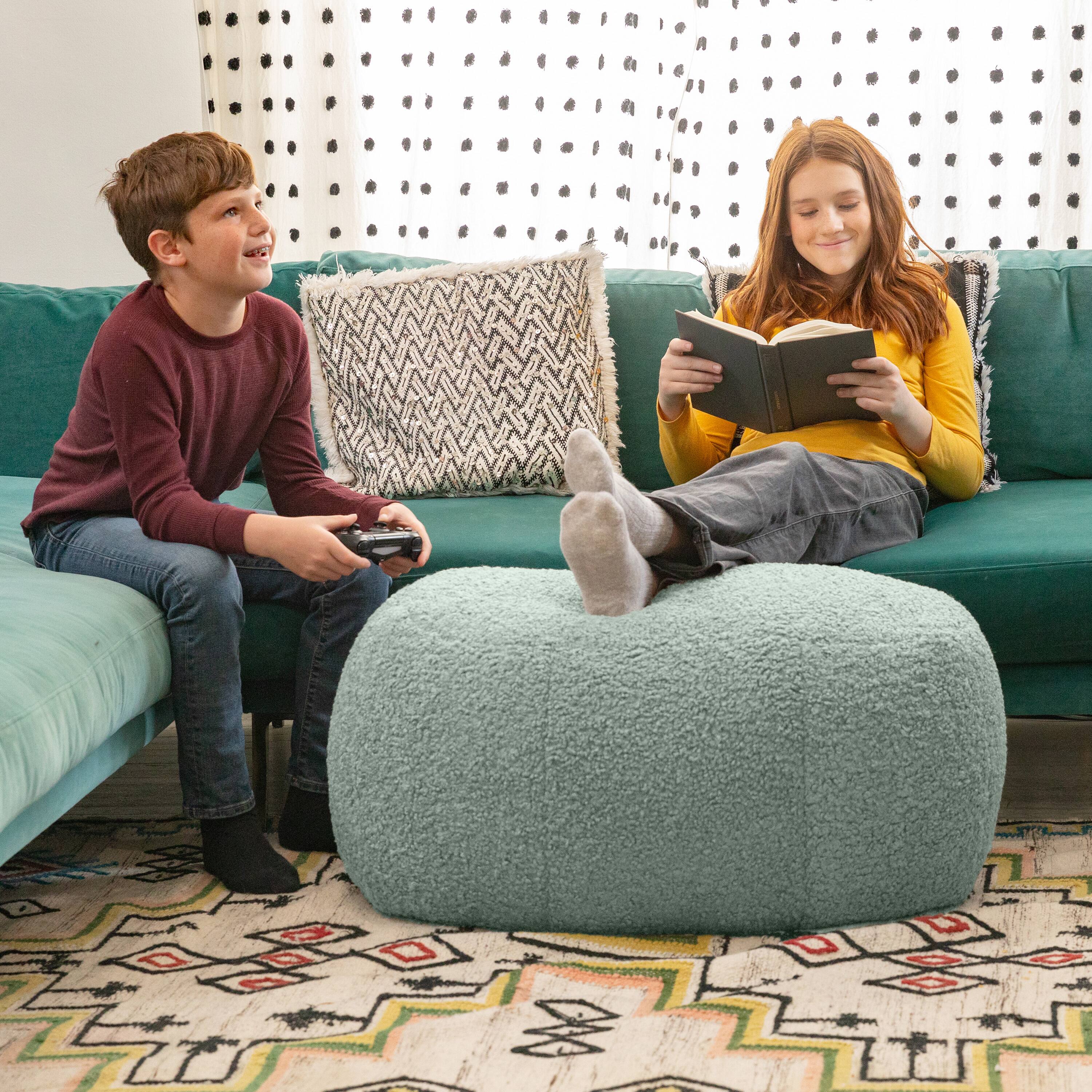 Alt View 1. Jaxx - Jaxx Ellis Ottoman Shearling Faux-Lamb Plush Pouf for Modern Interior Design, Oval, Mineral Green - Mineral Green.