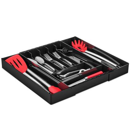 Front. Sorbus - Sorbus Expandable Silverware Organizer – Multipurpose Flatware and Kitchen Storage Solution - with 7 compartments - Black.