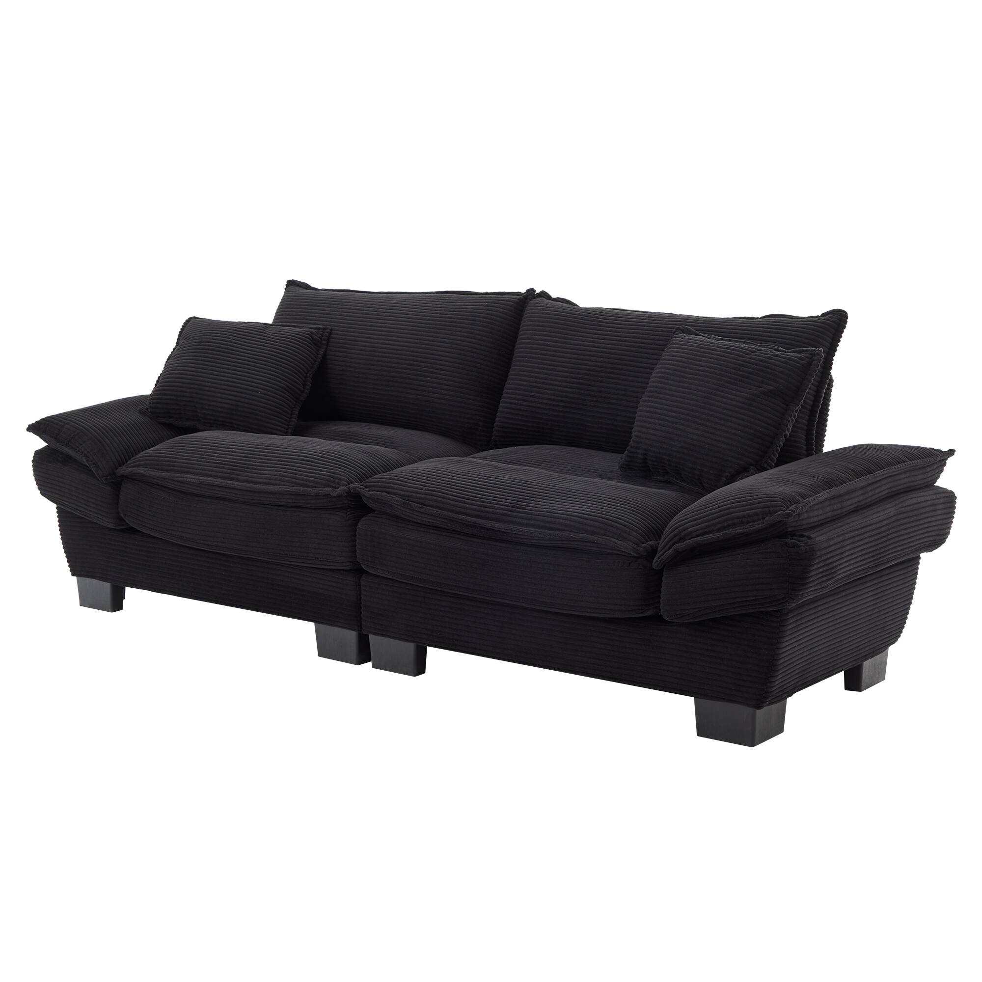 Alt View 1. Tiramisubest - Corduroy Couch Loveseat Sofa with Pillows,Comfy Upholstered Deep Seat Sofa for Bedroom,Living Room,Office-Black - Black.
