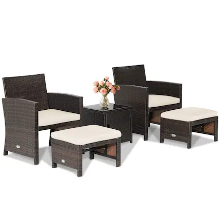 Front. Costway - Costway 5PCS Patio Rattan Furniture Set Ottoman Cushioned W/Cover Space Saving - White.
