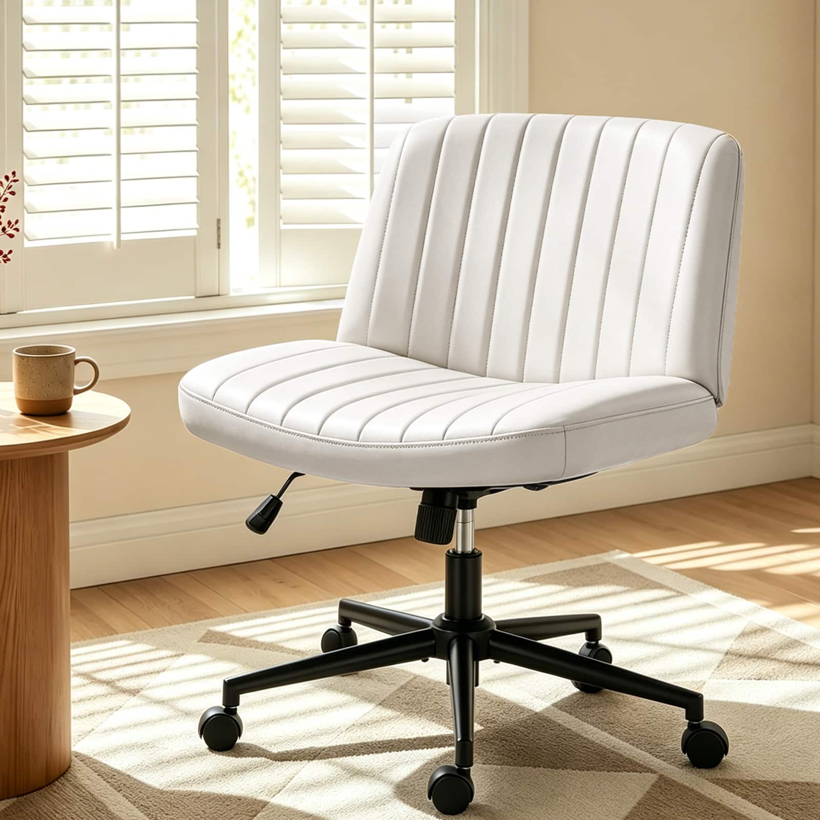 Sweet - Criss Cross Office Chair with Wheels Armless Desk Chair Comfy, Wide Seat PU Leather Vanity Chair - Beige price history on PriceWatchPro