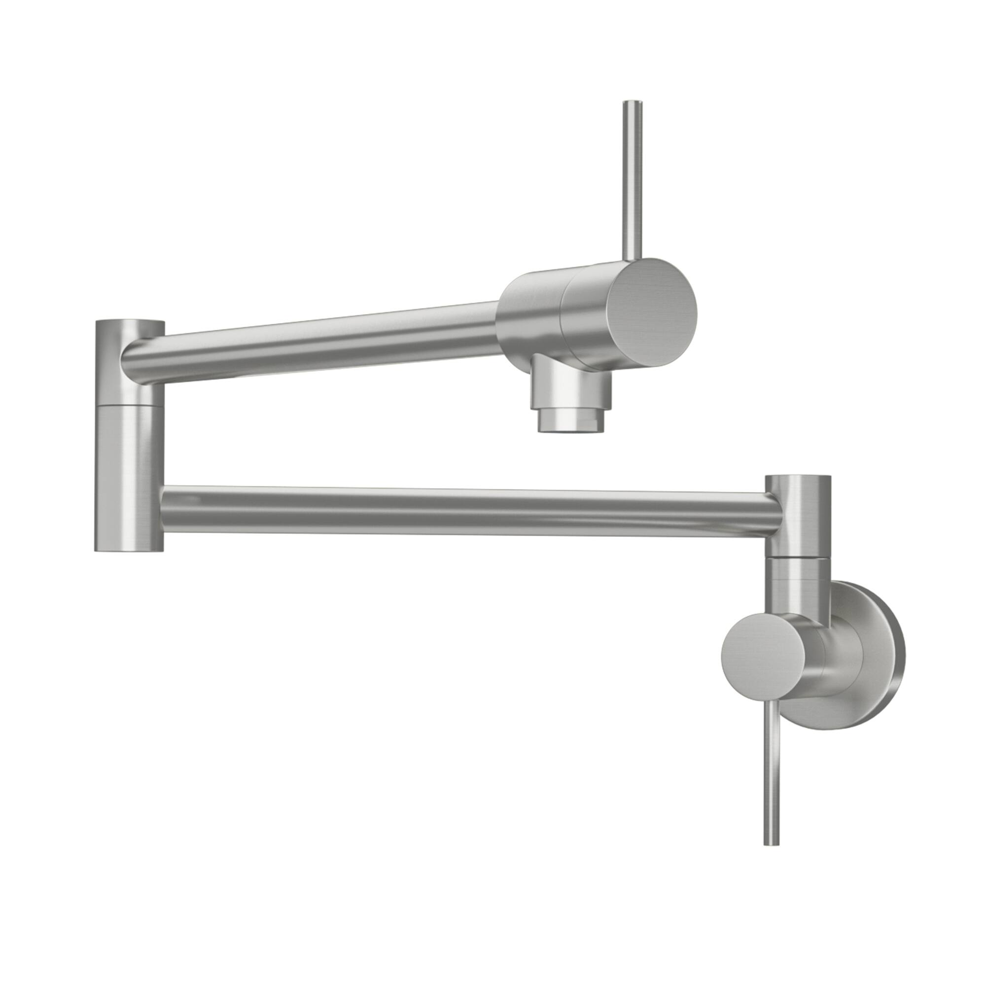 Pirooso Wall Mount Pot Filler Faucet – Brushed Nickel, Double Joint Swing Arms, Foldable Design