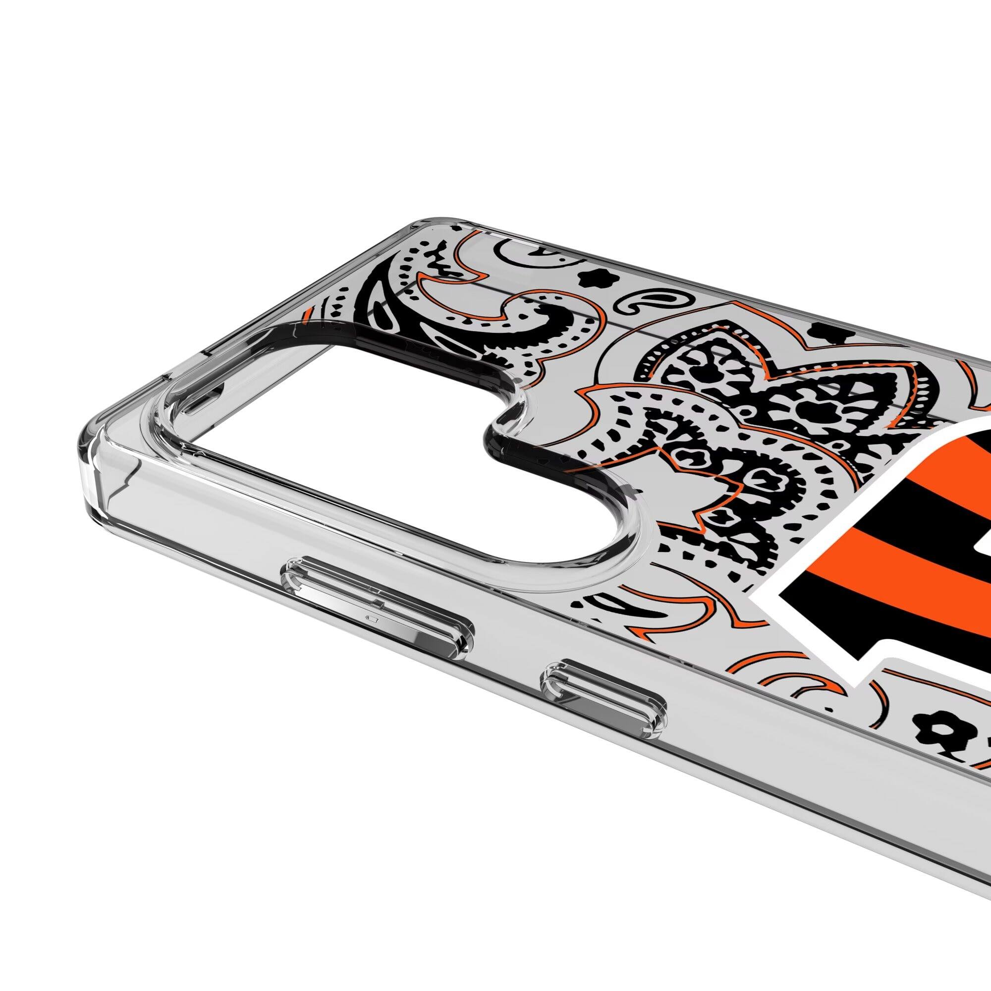 Alt View 2. Keyscaper - Cincinnati Bengals Galaxy Clear Paisley Design Case - S25 Plus - Multicolor.