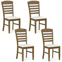 Costway Wood Dining Chairs Set of 4 Fabric Upholstered Side Chairs with Rubber Wood Frame - Brown - Front_Zoom