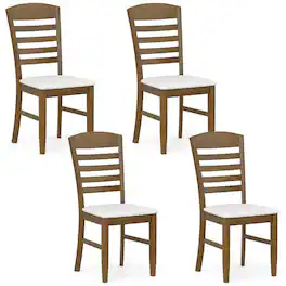 Costway - Wood Dining Chairs Set of 4 Fabric Upholstered Side Chairs with Rubber Wood Frame - Brown