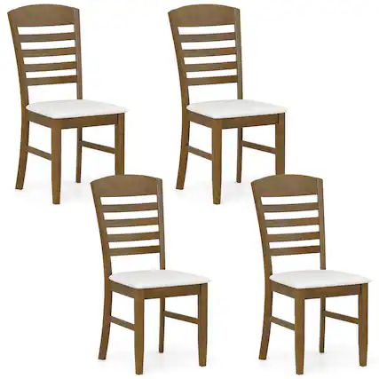 Front. Costway - Wood Dining Chairs Set of 4 Fabric Upholstered Side Chairs with Rubber Wood Frame - Brown.