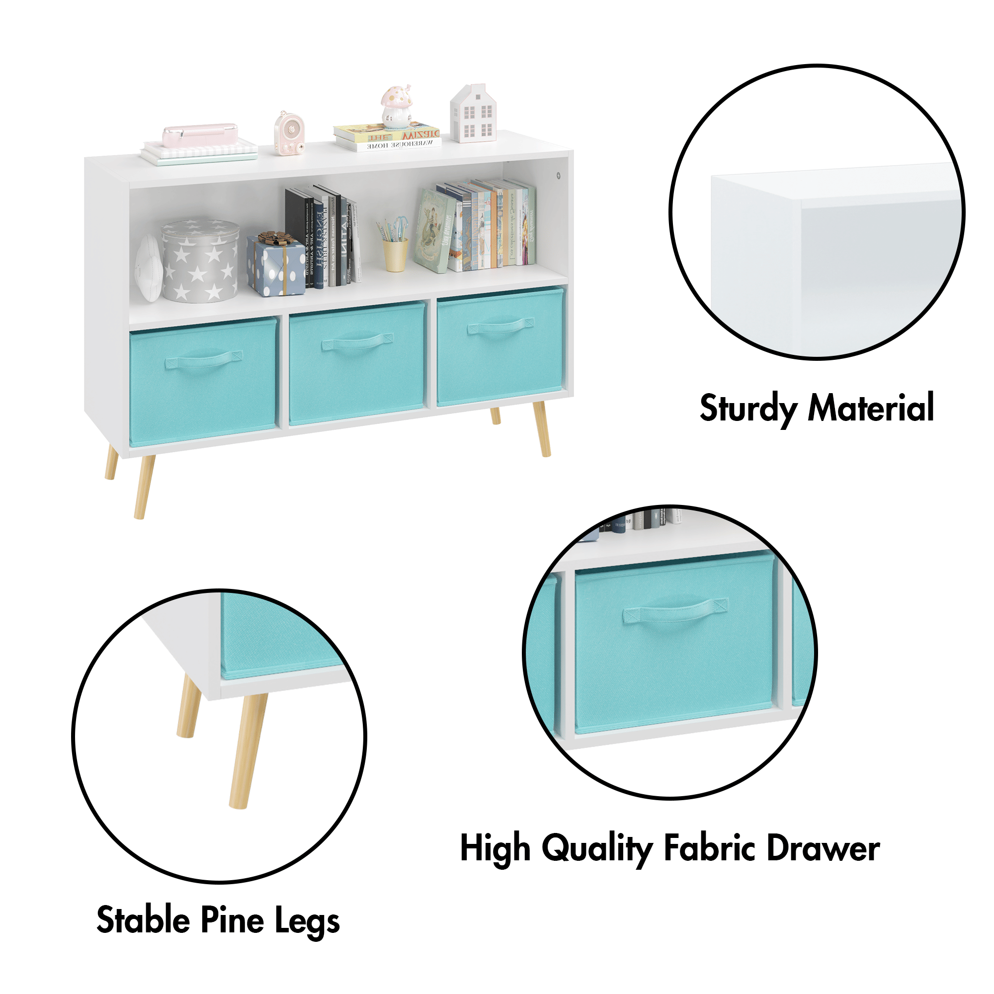 - Sturdy Material
- Stable Pine Legs
- High Quality Fabric Drawer