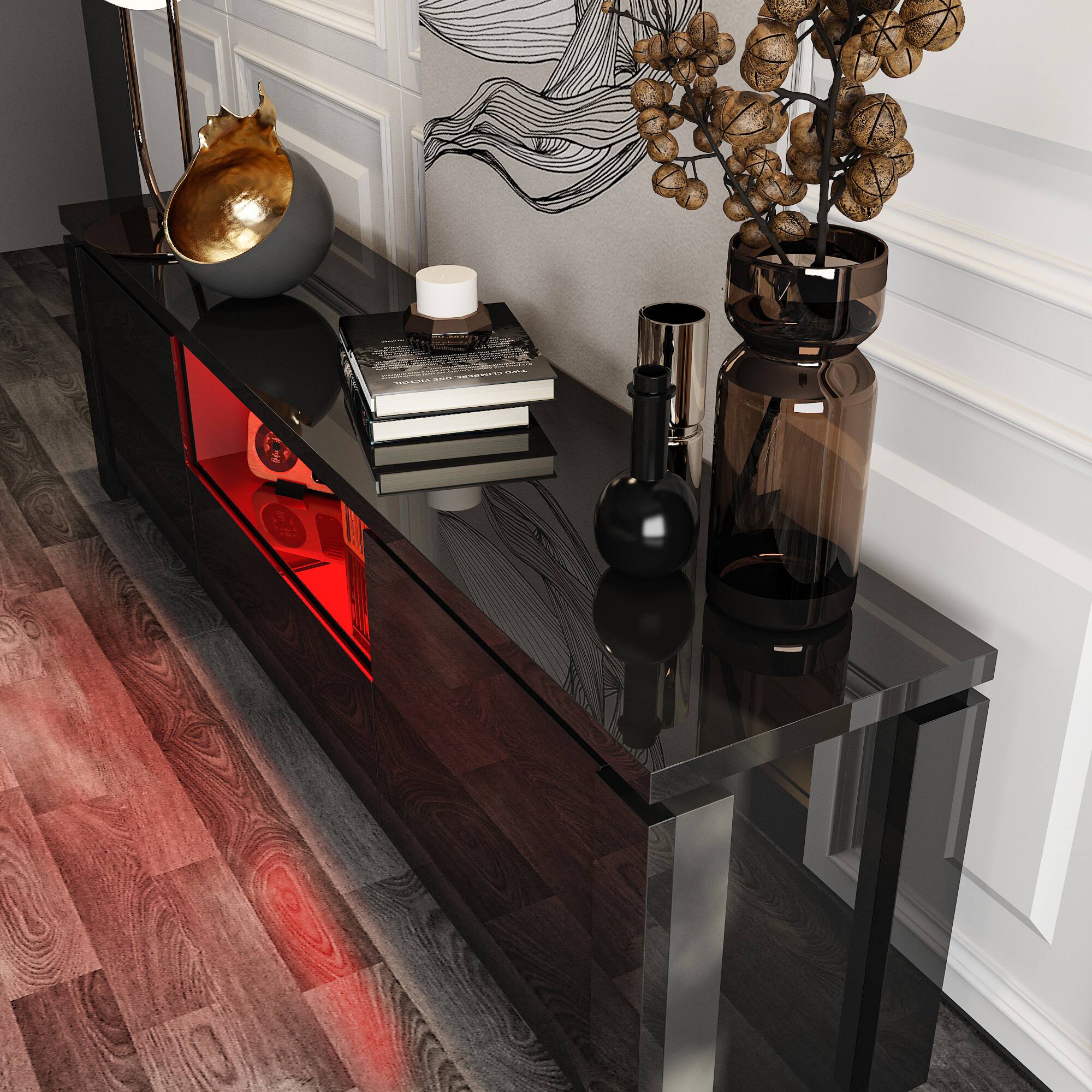 Left. Famapy - Famapy High - Gloss TV Console: 70 - Inch TV Fit, Cable Management & Modern Flair - Black.
