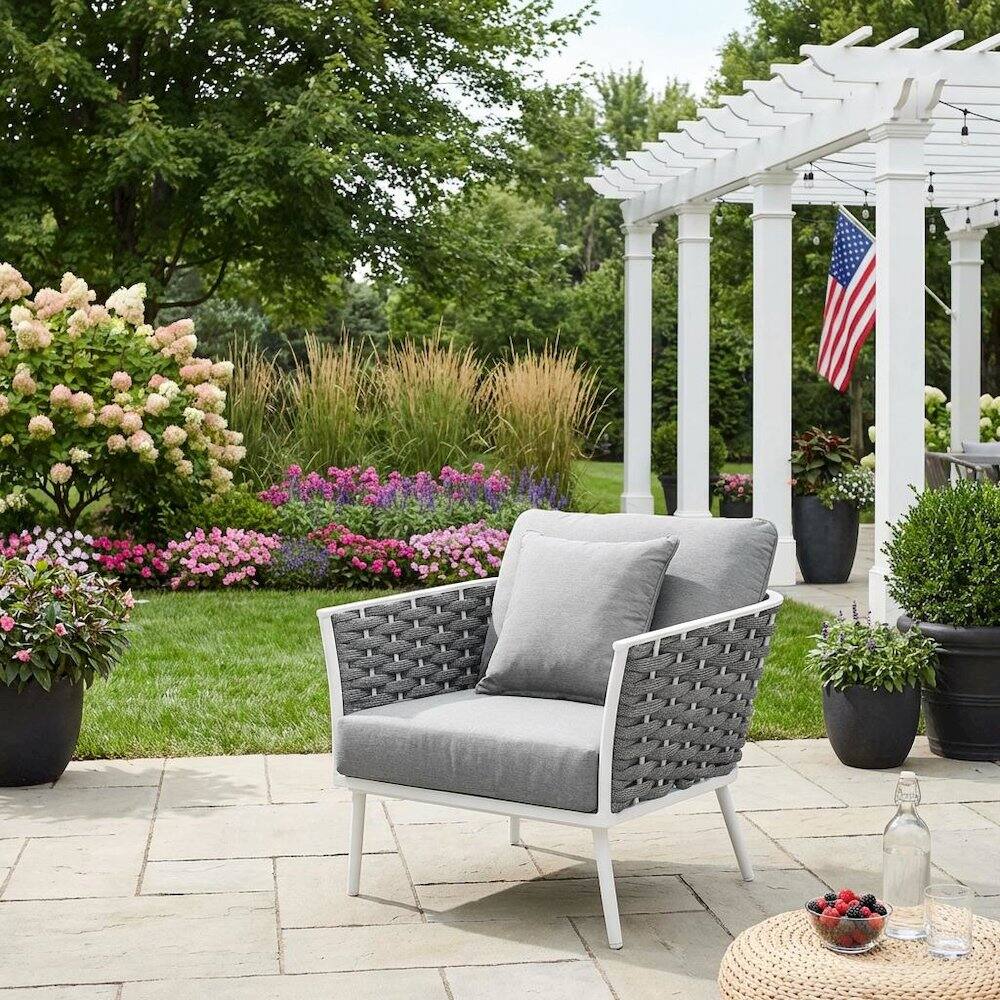 Left. Outdoor Escape - Aluminum Left-Facing Outdoor Patio Lounge Chair With Armrests - White.