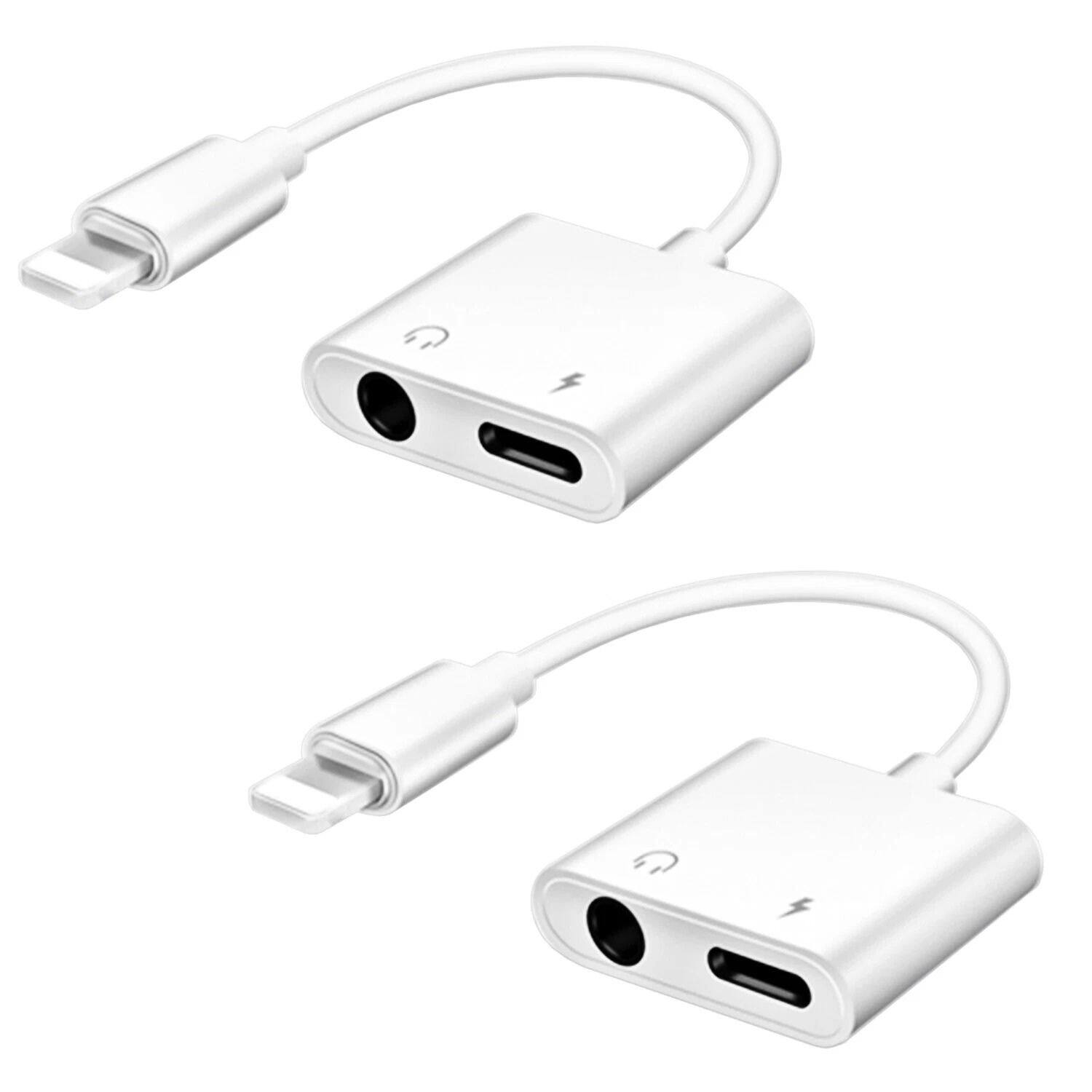 Angle. Stock Preferred - 2-Pack 2-in-1 Audio Splitter and Charger Adapter for iPhone - White.