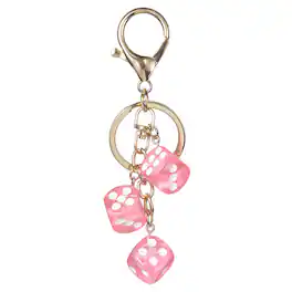 Unique Bargains - Lucky Dice Keychain Charm, Resin 3D Cube Mini Dice Keyrings Holder with 3 Pendants for Bag, Wallet, Purse, Car, Phone - Pink
