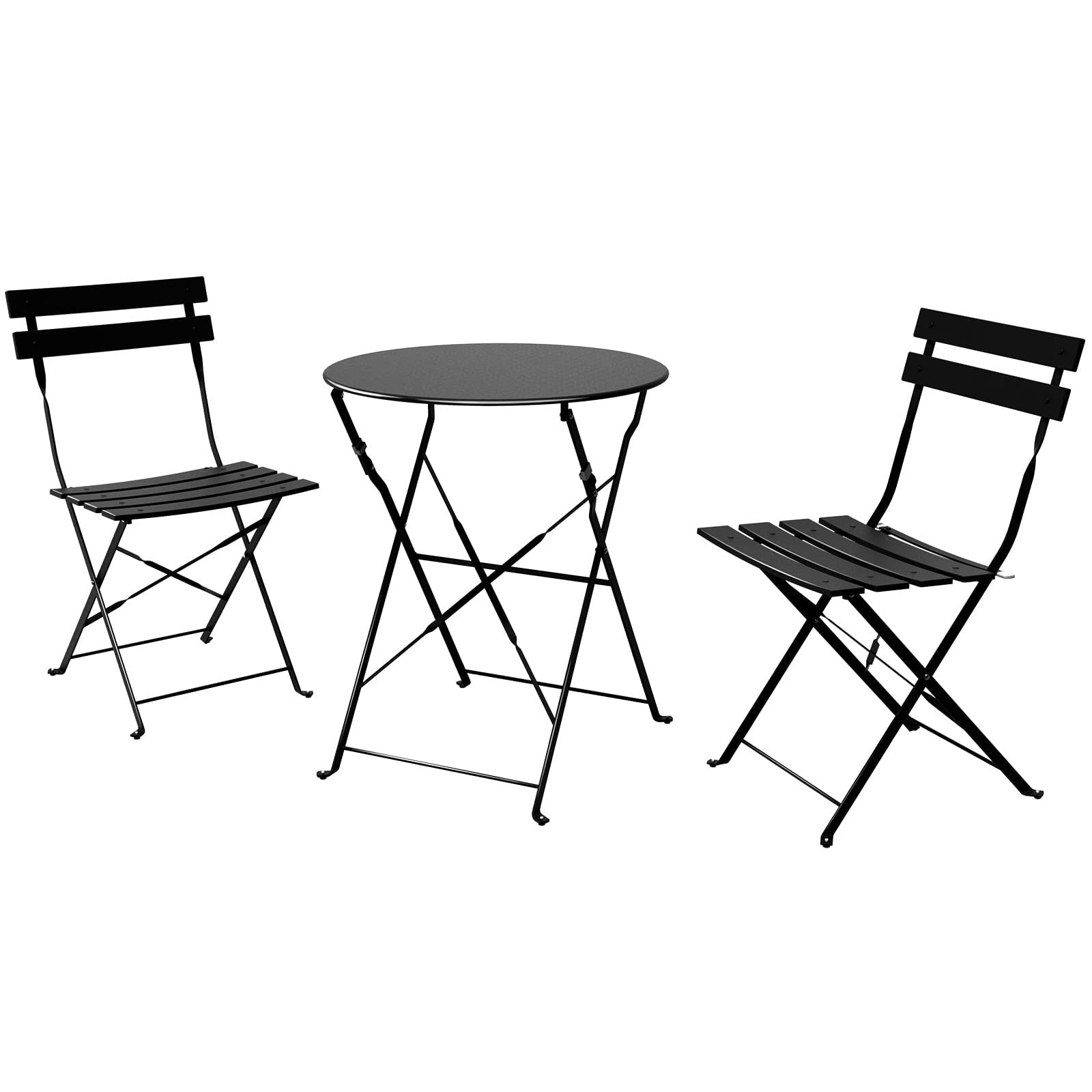 Front. Yardgrace - 3-Piece Folding Bistro Set Outdoor/Indoor Conversation Set for Patio - Black.