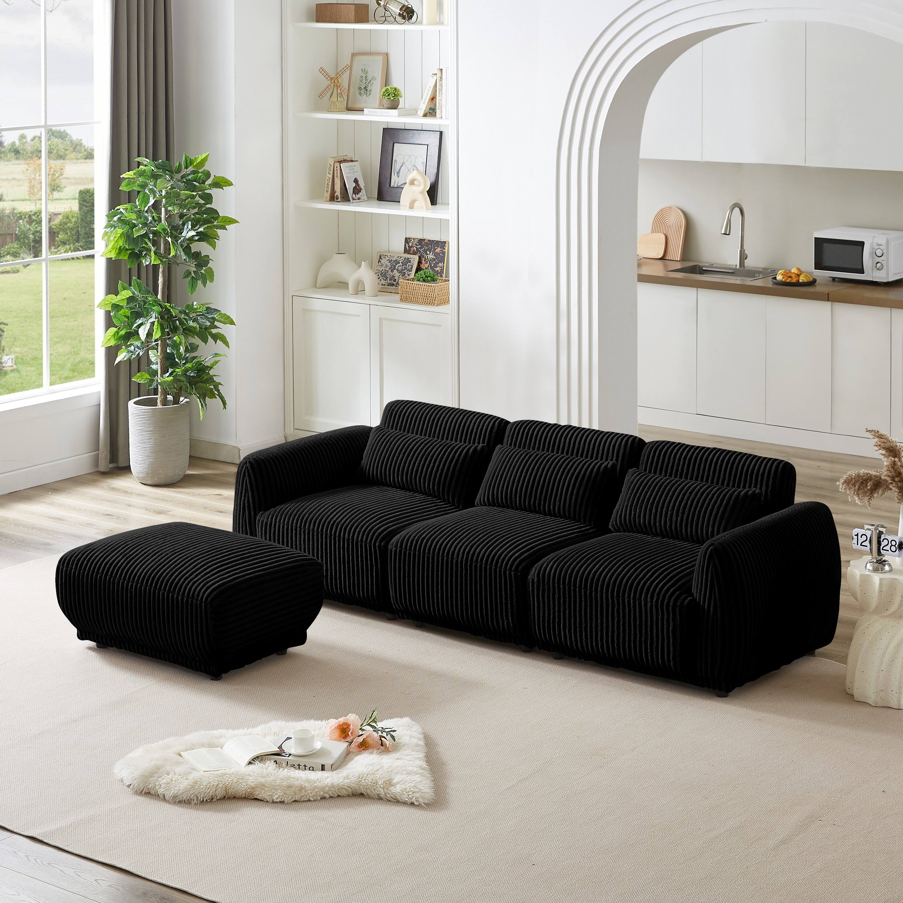 Electra Tech Xpress - Sectional Sofa Couch,Convertible L Shaped Sectional for Living Room,Modular Couch with Removable Ottoman - Black