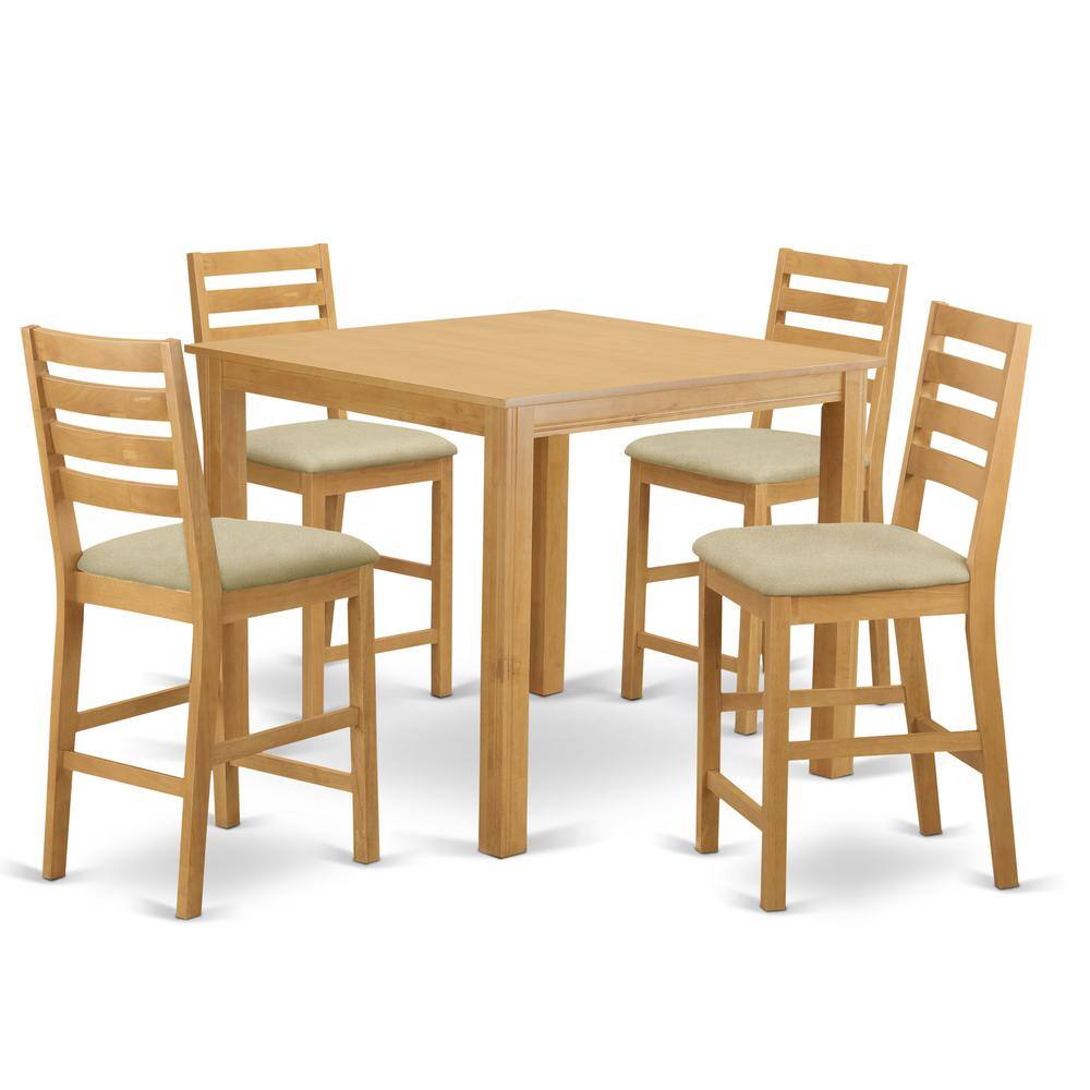 Back. East West Furniture - CAFE5-OAK-C 5 PC Dining counter height set - Small Kitchen Table and 4 counter height Chairs. - Oak.