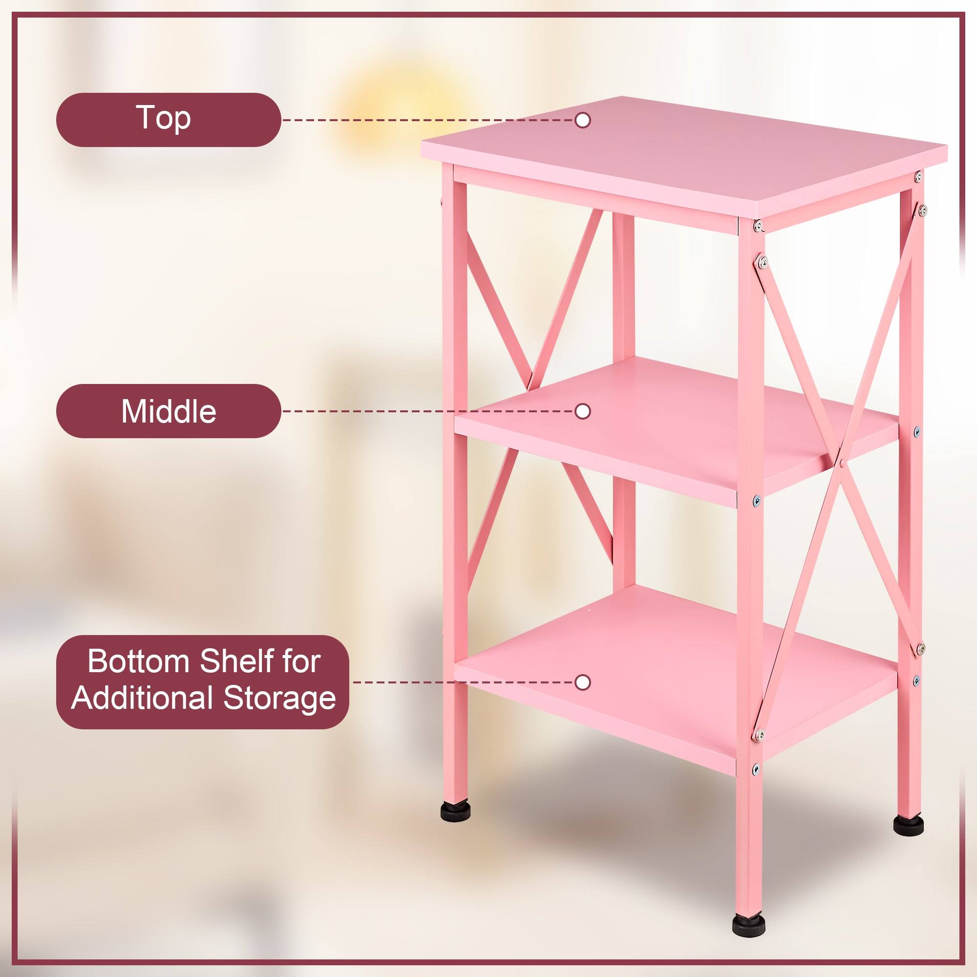 Top  
Middle  
Bottom Shelf for Additional Storage