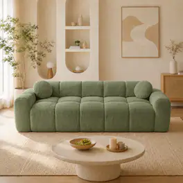 Anysun - 98.4" Extra Large Compression Sofa – Corduroy Cloud Puff Couch with 2 Pillows, Vacuum Packed Easy to Move - Green