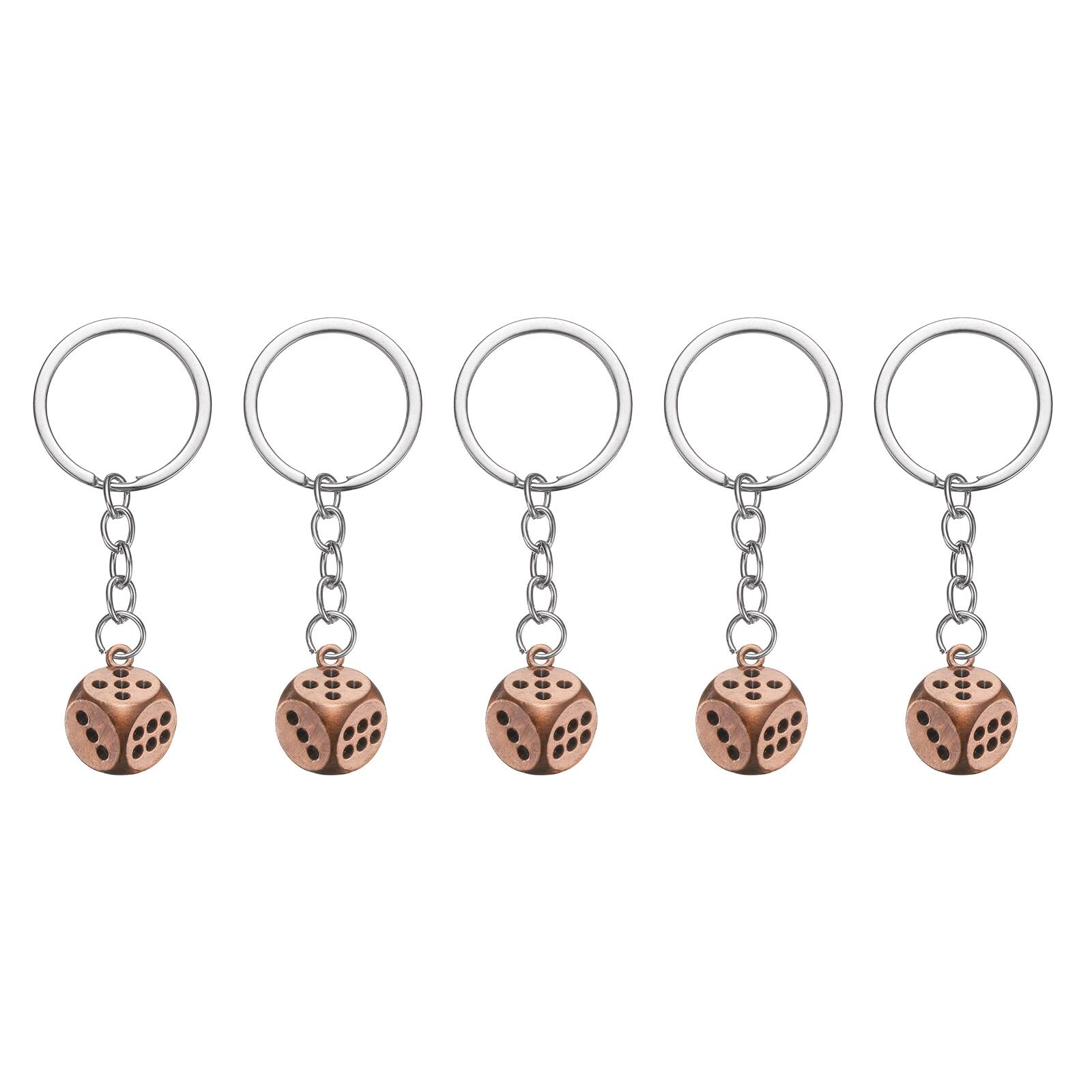Unique Bargains - 5pcs Lucky Dice Keychain Charm, Retro Alloy 3D Cube Mini Dice Keyrings with Pendants for Bag, Wallet, Purse, Car, Phone - Red Bronze