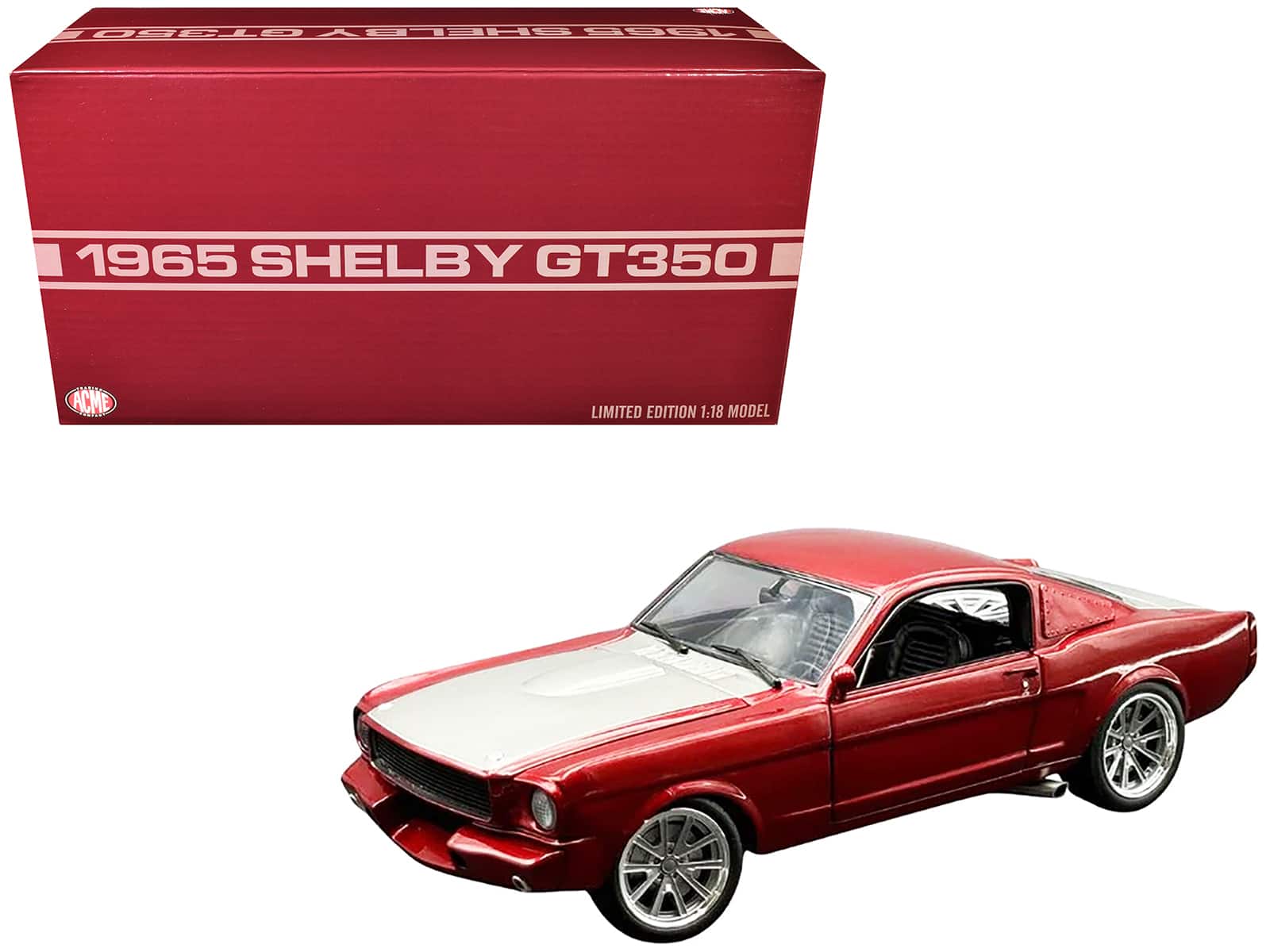 ACME - 1965 Shelby GT350R Pro Touring with Silver Hood and Trunk Limited Edition to 350 pieces Worldwide 1/18 - Red Metallic