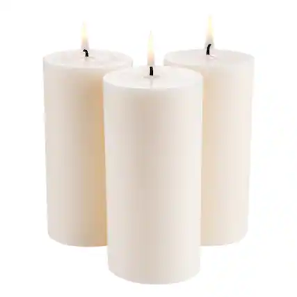 Front. VEVOR - 3 Pack White Unscented Pillar Candles, 65 Hours Long Burning Pillar Candle, 3 x 6 Inch Smokeless Unscented Candles - White.