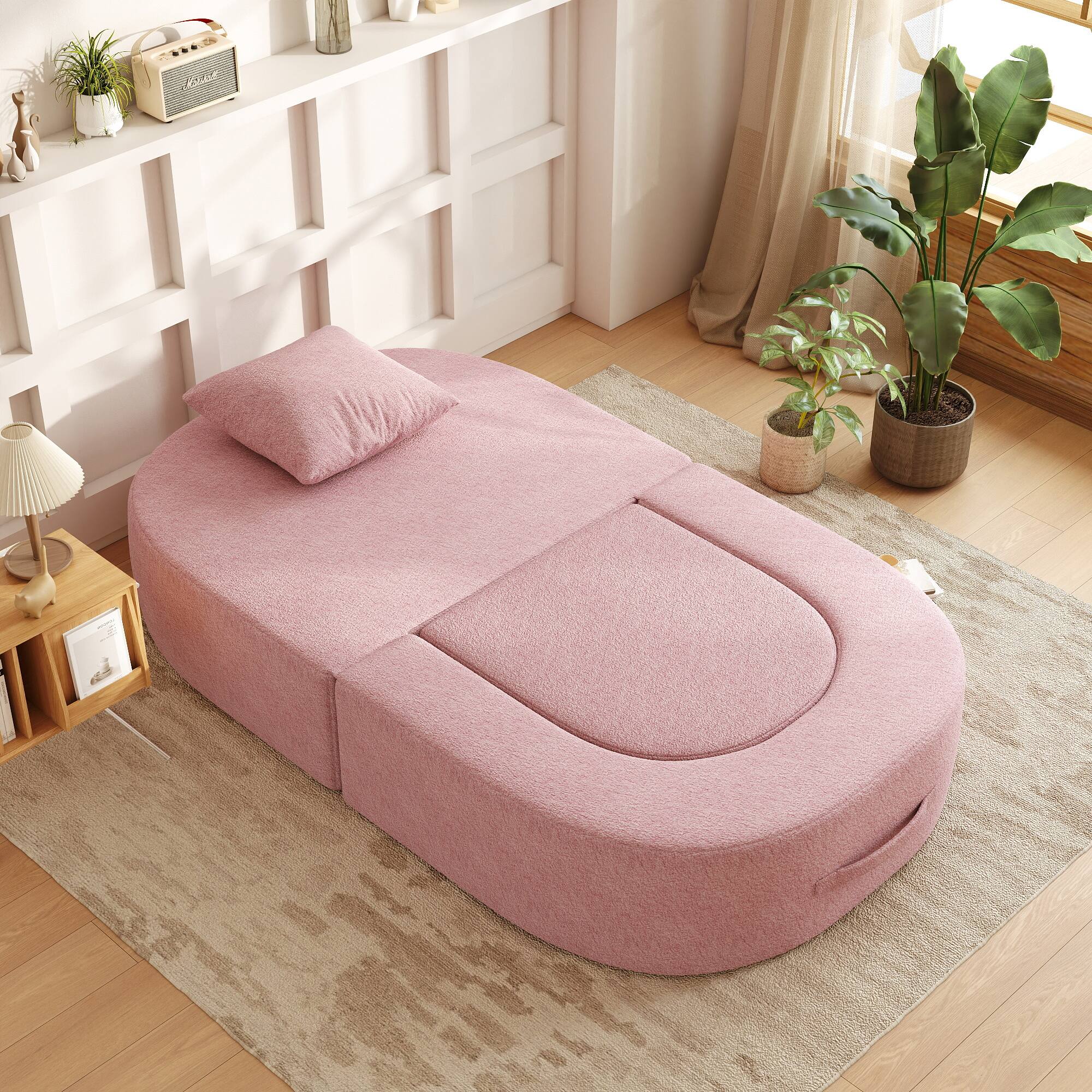 Alt View 10. Yardgrace - Boneless Sofa Chair Lounge Chair for Living Room, Modern Convertible Upholstered Sofa, Comfy Sherpa Leisure Couch - Pink.