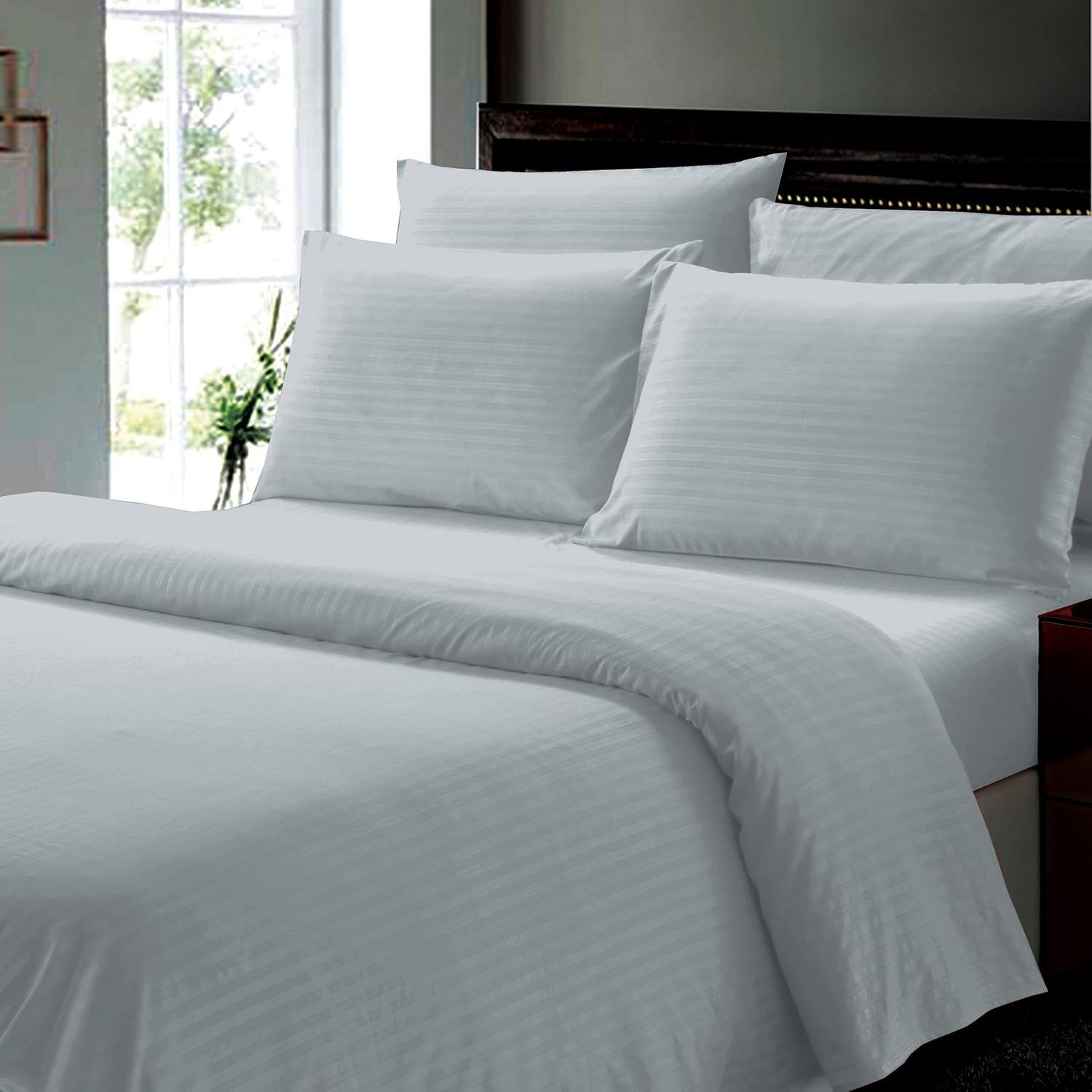 Alt View 1. Plazatex - Plazatex Dobby Stripe Luxurious Ultra Soft Moisture Wicking Solid Color 4 Pieces Sheet Set Twin Grey - Grey.