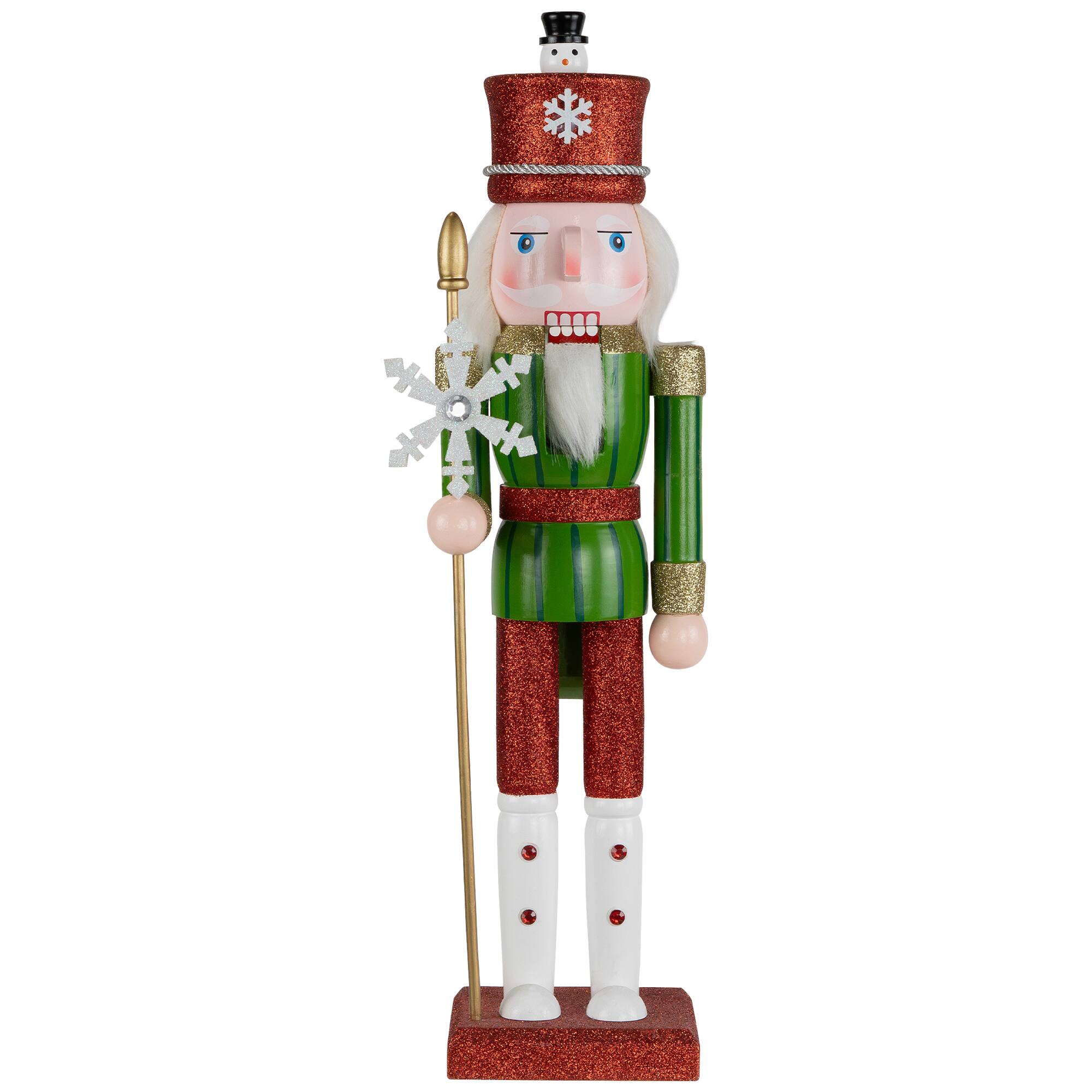 Alt View 1. Northlight - Glittered Nutcracker with Snowflake Scepter Christmas Figure - 15" - Red and Green - Red.