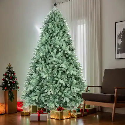 Front. Resenkos - Resenkos Artificial 5ft Blue green Tint Christmas Tree with 1194 PE/PVC Mixed Branch Tips, memory wire+iron wire - Green.