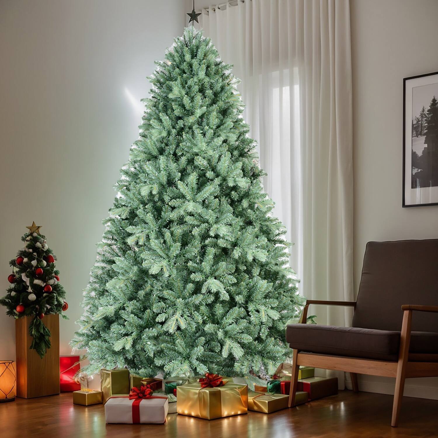 Front. Resenkos - Resenkos Artificial 5ft Blue green Tint Christmas Tree with 1194 PE/PVC Mixed Branch Tips, memory wire+iron wire - Green.