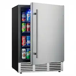 SIMZLIFE - 24 Inch Under Counter Beverage Refrigerator - 180 Cans Capacity, for Patio/Kitchen, Home & Commercial Use - Silver Stainless Steel