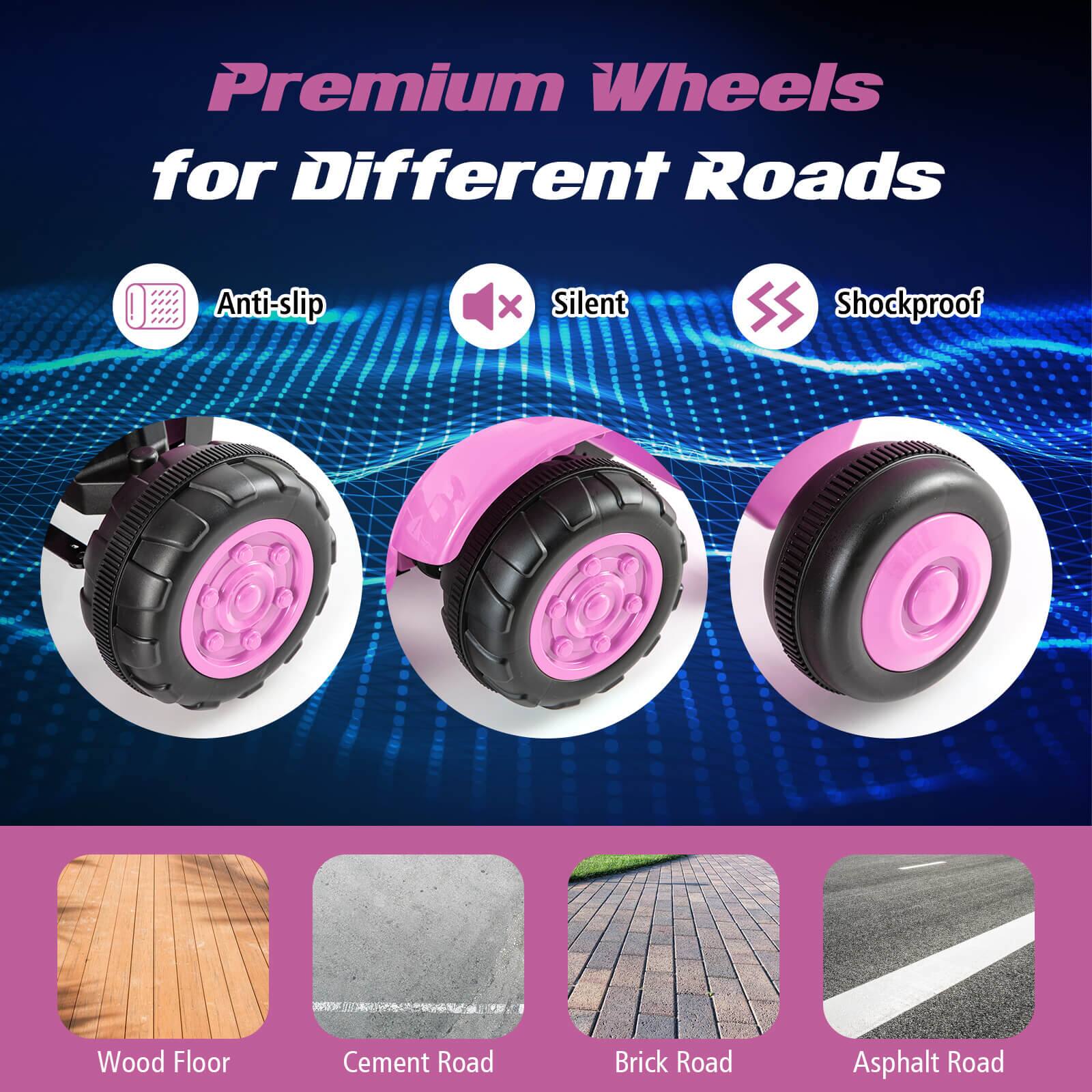 Premium Wheels for Different Roads

Anti-slip  
Silent  
Shockproof  

Wood Floor  
Cement Road  
Brick Road  
Asphalt Road